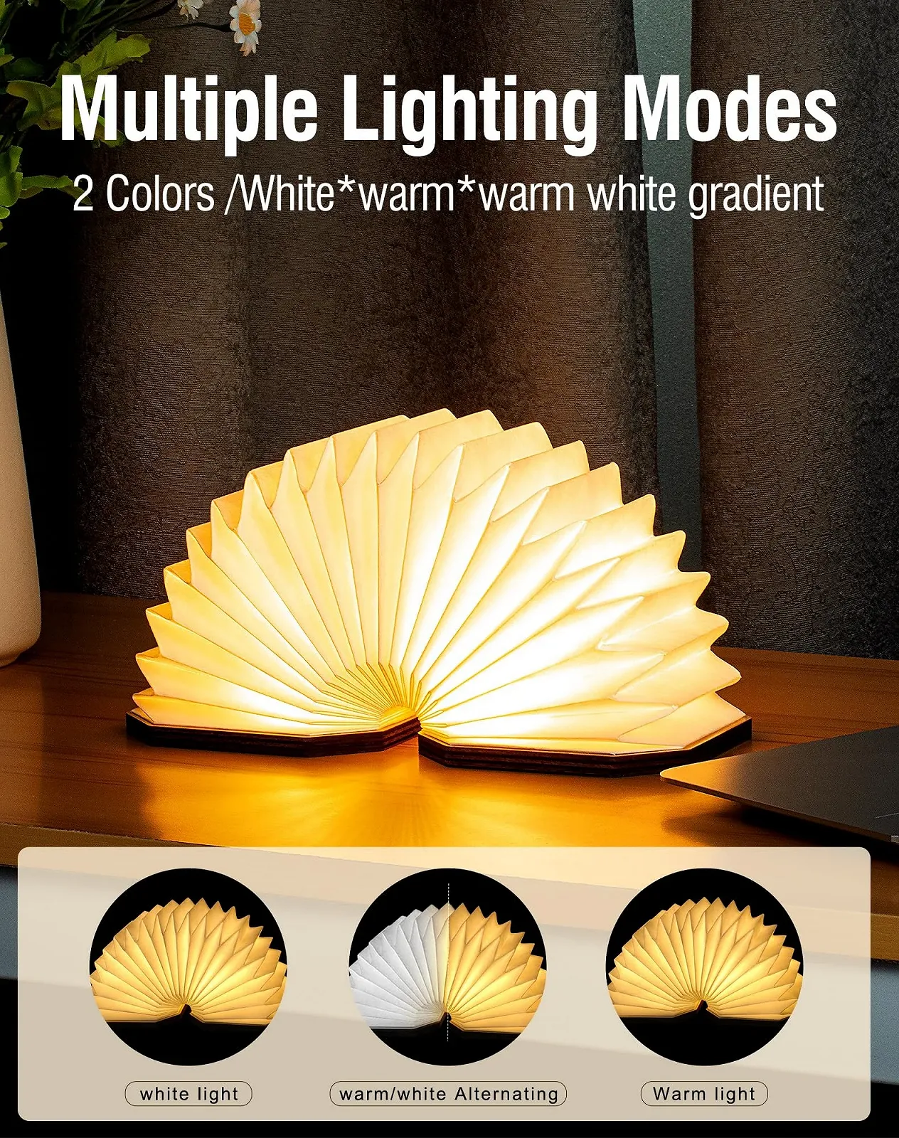 Настільна лампа Originalità Pieghevole Lampada a Fisarmonica LED USB дерево горіх, фото №2