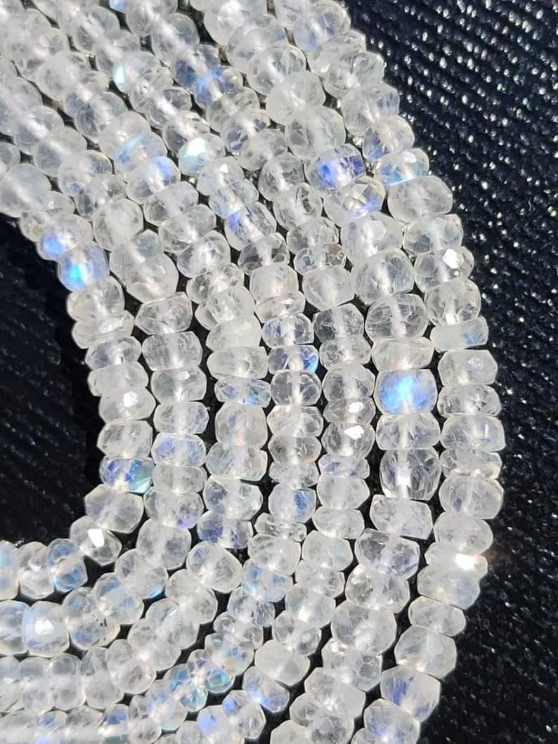 Лунный камень Радужный Натуральный Бусины-рондель Ограненные 3.5-4 мм Белый, фото №1