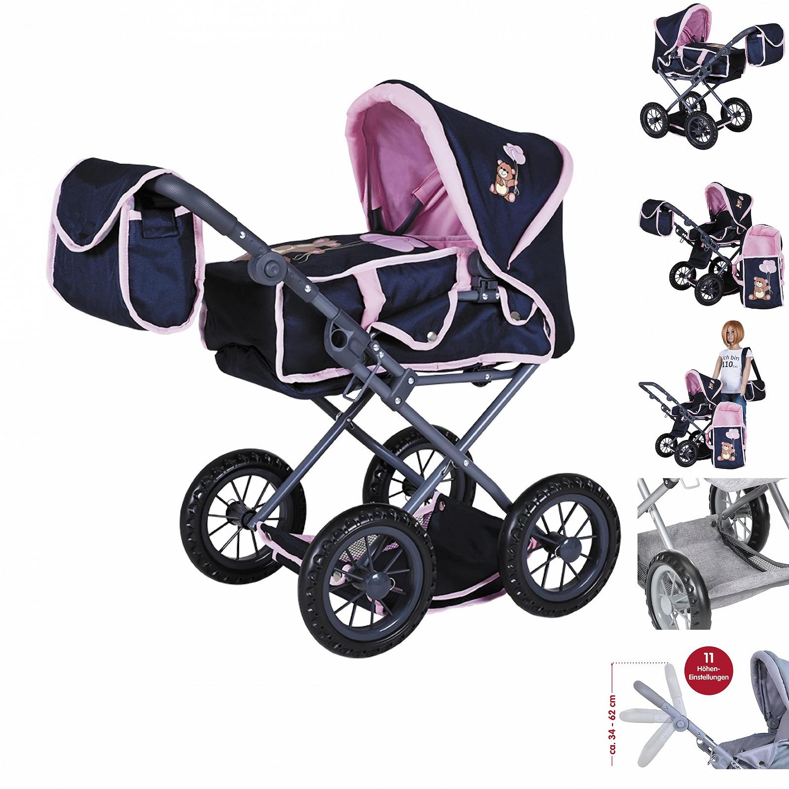 Коляска для кукол KNORRTOYS.COM Ruby 63135 Темно-синий Розовый Медведь, фото №1