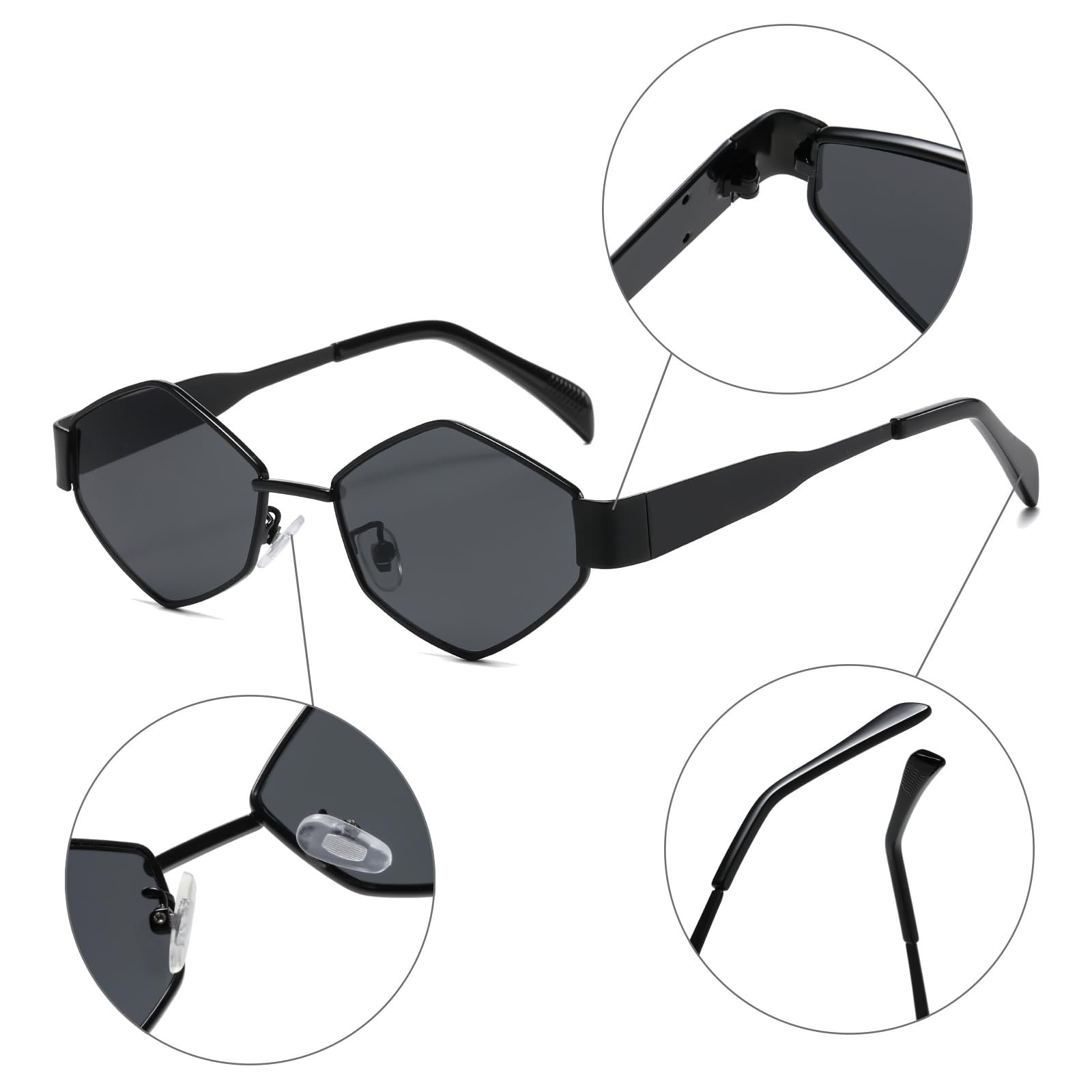 Сонцезахисні окуляри Long Keeper Шестикутні Жіночі Чоловічі Модні Багатокутні Вінтажні Золота Металева оправа UV400, 56 мм, фото №3