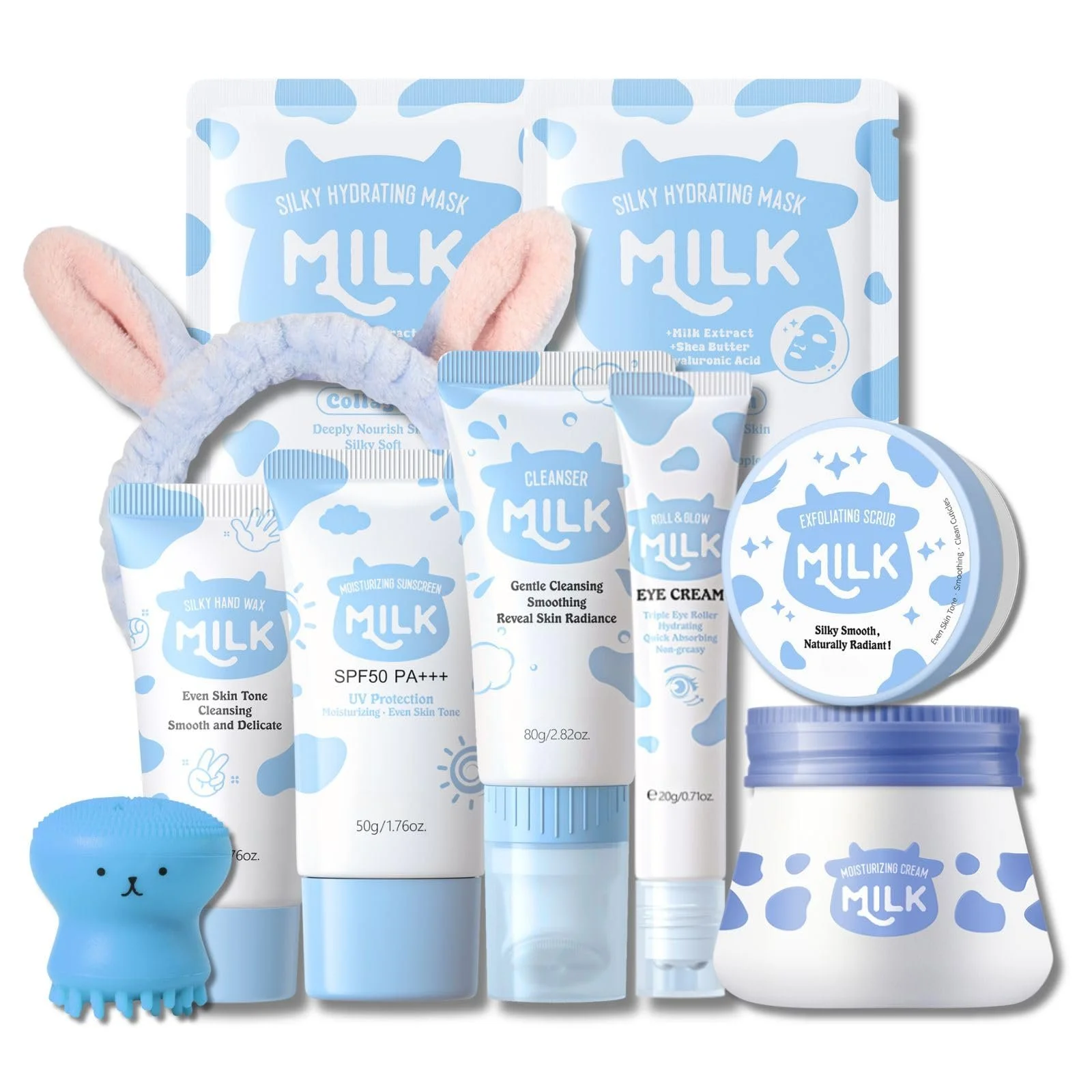 Подарочный набор для ухода за кожей с молоком для женщин, 10 предметов: увлажняющий набор для ухода за лицом с молочной маской, набор для очищения лица для девочек-подростков, фото №1