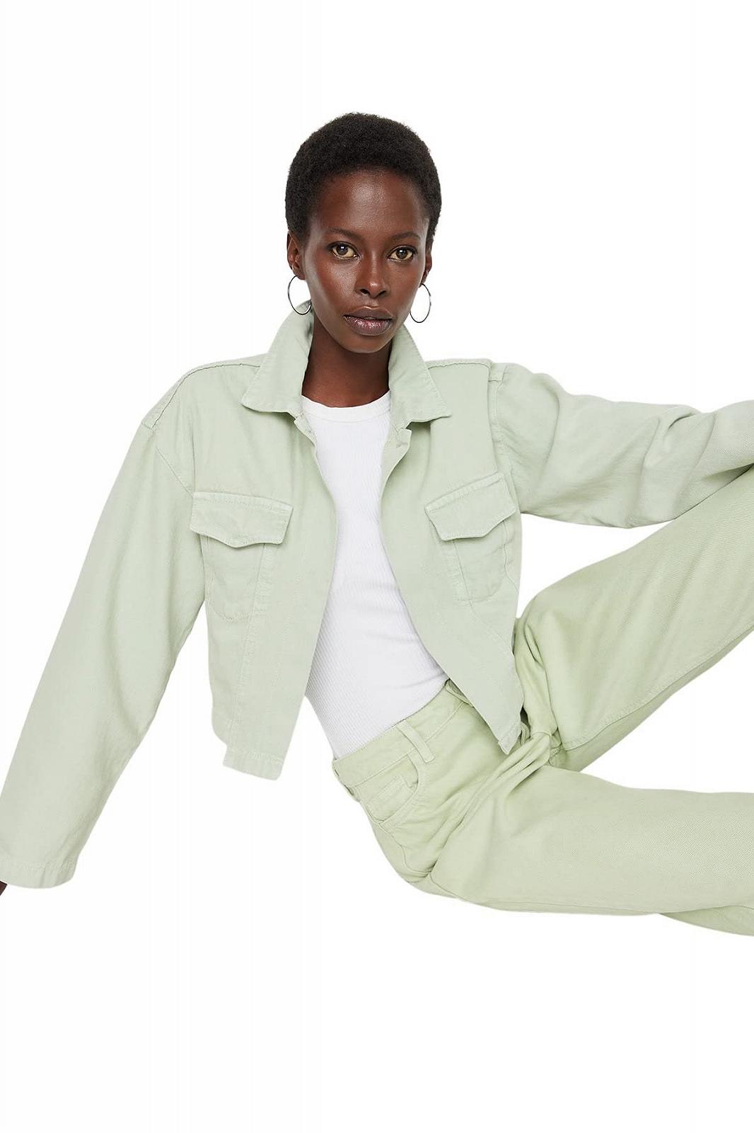 Джинсова куртка TRENDYOL Стандартна однотонна, фото №3