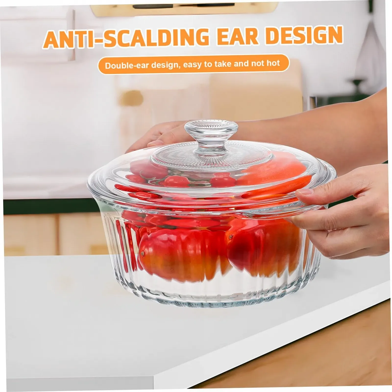 Форма для запекания Cabilock круглая с крышкой из термостойкого боросиликатного стекла прозрачная, фото №2