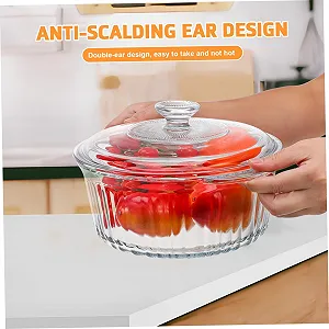 Форма для запекания Cabilock круглая с крышкой из термостойкого боросиликатного стекла прозрачная synthetic.ua - Фото 1