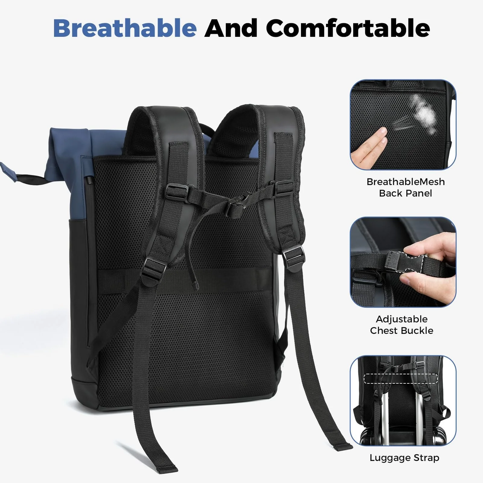 Рюкзак для ноутбука Waterproof Rolltop Anti-Theft Zip Expandable 18-25L Blue, фото №4 Рюкзак для ноутбука Waterproof Rolltop Anti-Theft Zip Expandable 18-25L Blue, фото №4