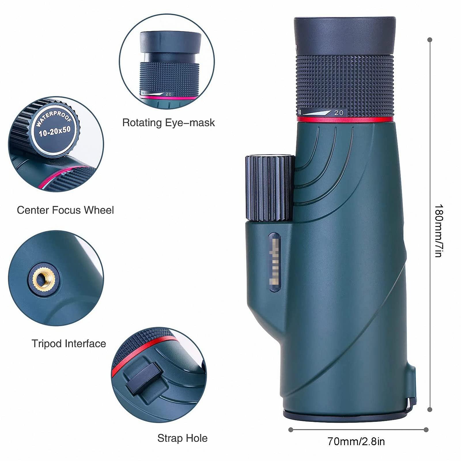 Монокуляр QHYTL 10-20 × 50 Водонепроникний з Телефонним тримачем для Спостереження за птахами і Кемпінгу, фото №2 Монокуляр QHYTL 10-20 × 50 Водонепроникний з Телефонним тримачем для Спостереження за птахами і Кемпінгу, фото №2