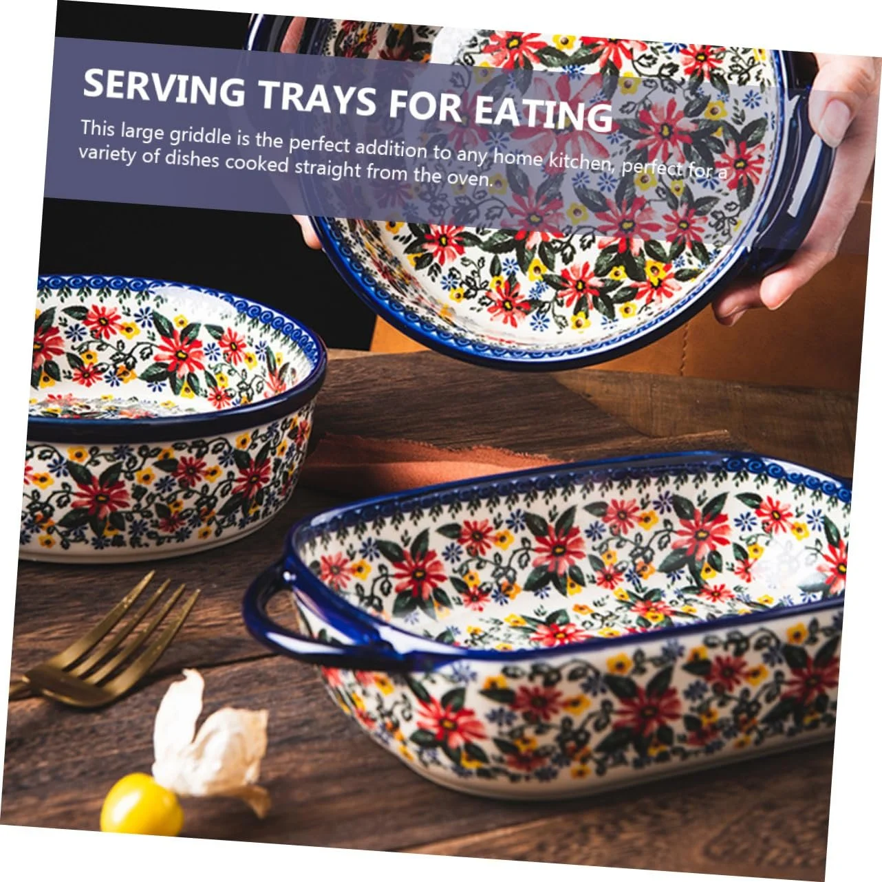 Форма для запікання GALPADA керамічна прямокутна з подвійними ручками термостійка, фото №3