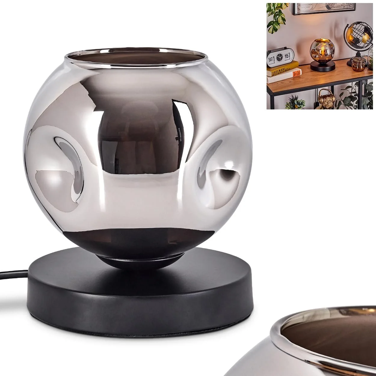 Настільна лампа Ripoll Метал/Скло 15 см E27 Чорний/Хром, фото №1