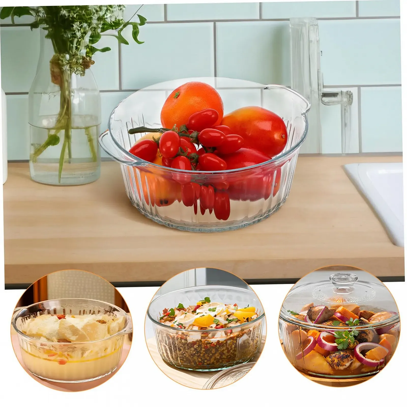 Форма для запекания Cabilock боросиликатное стекло с прозрачной крышкой круглая глубокая прозрачная, фото №9