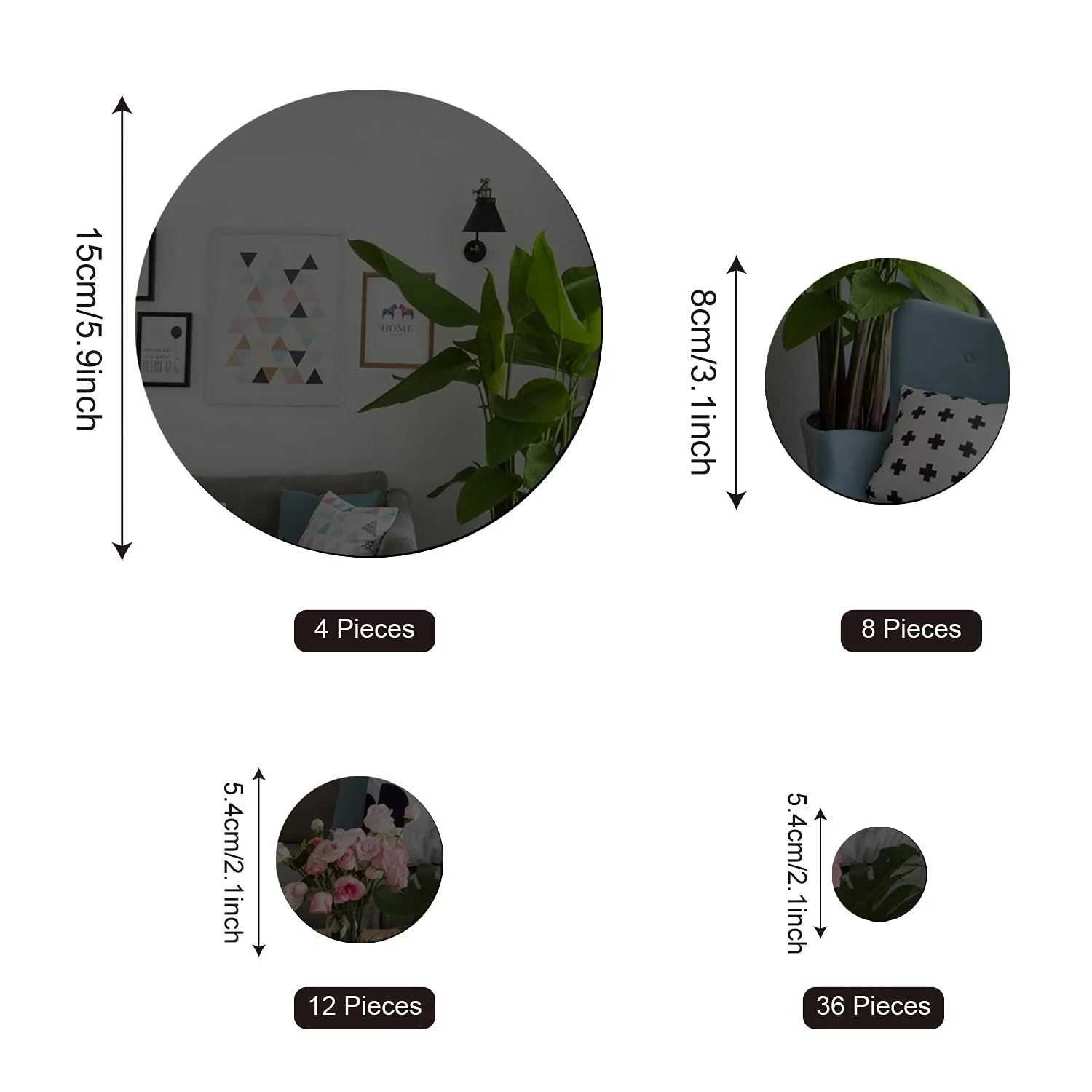 Настінна наклейка DIY Набір акрилових дзеркальних наклейок 60 штук Чорний, фото №5