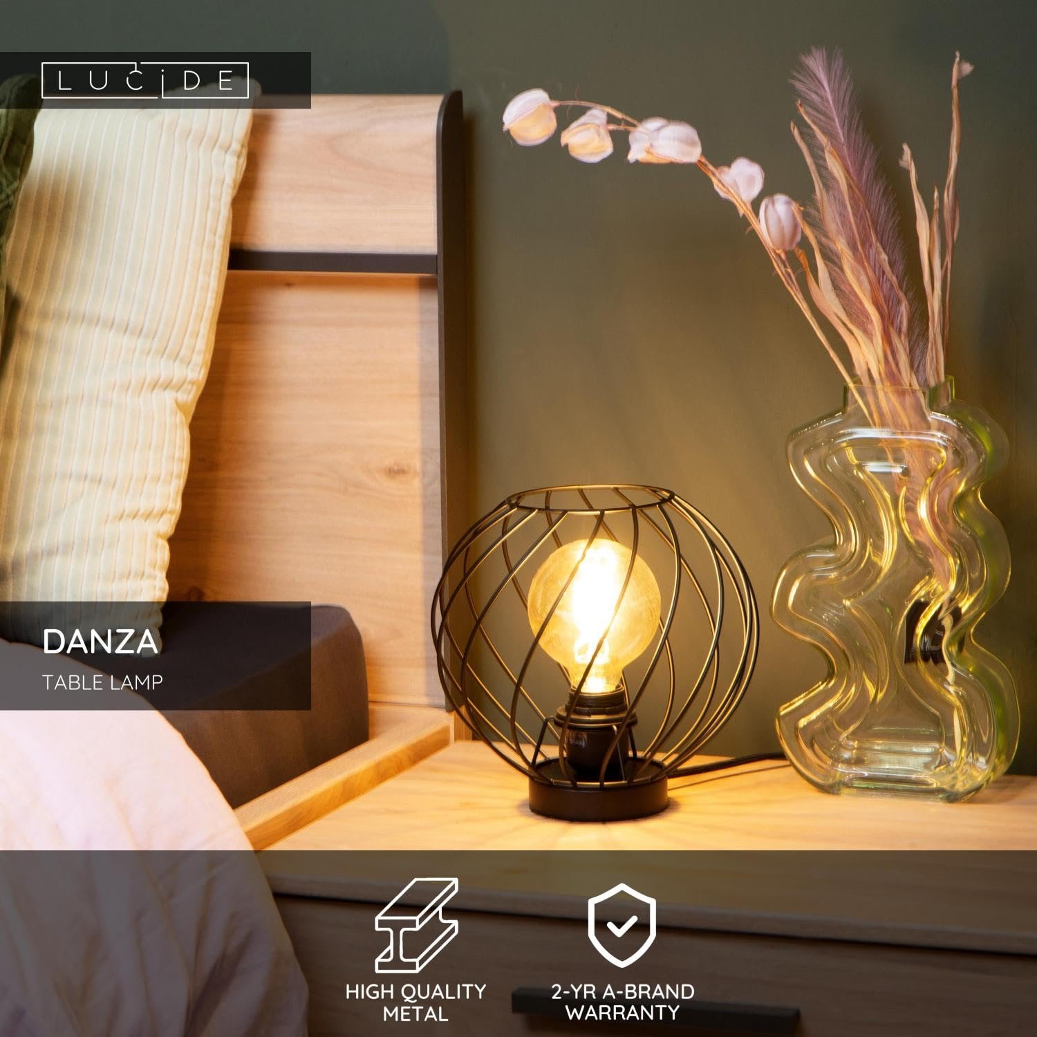 Настільна лампа LUCIDE Danza Діаметр 25 см 1 x E27 Чорна, фото №3