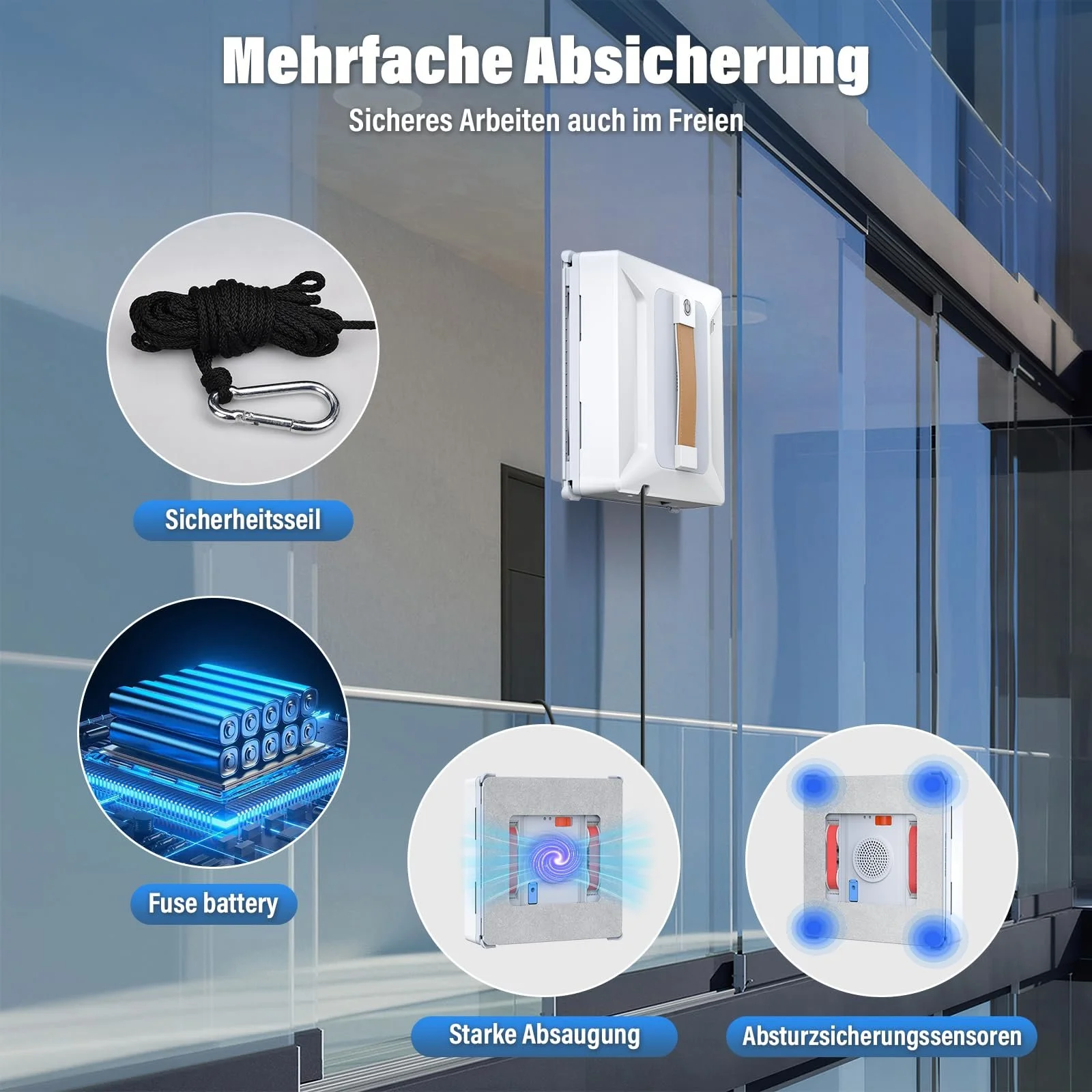 Робот для миття вікон Ehomfory з дистанційним керуванням, 6000 PA, автоматичне розпилення води з баком 100 мл, фото №5 Робот для миття вікон Ehomfory з дистанційним керуванням, 6000 PA, автоматичне розпилення води з баком 100 мл, фото №5