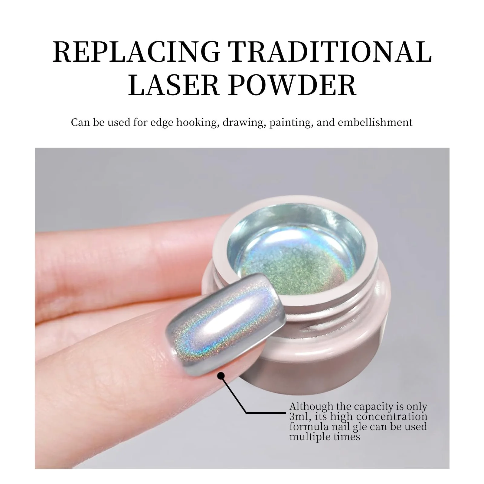 Гель для ногтей KYDA Голографический лазерный, серебряный гель-лак, хромированный гель-лак, лазерный радужный эффект для DIY дизайна ногтей, фото №4