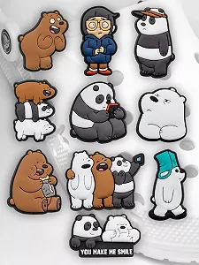 Джибітси Ми звичайні ведмеді We Bare Bears Грізлі, Панда, Білий ведмідь, мультяшні герої прикраси для крокс аксесуари набір 10 шт - Фото 1