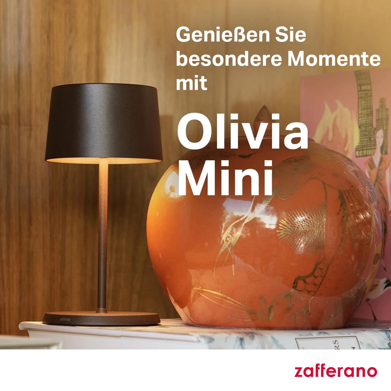 Настільна лампа Zafferano Olivia Mini Переносна Touch Control Dimmer 22 см Кортен, фото №7