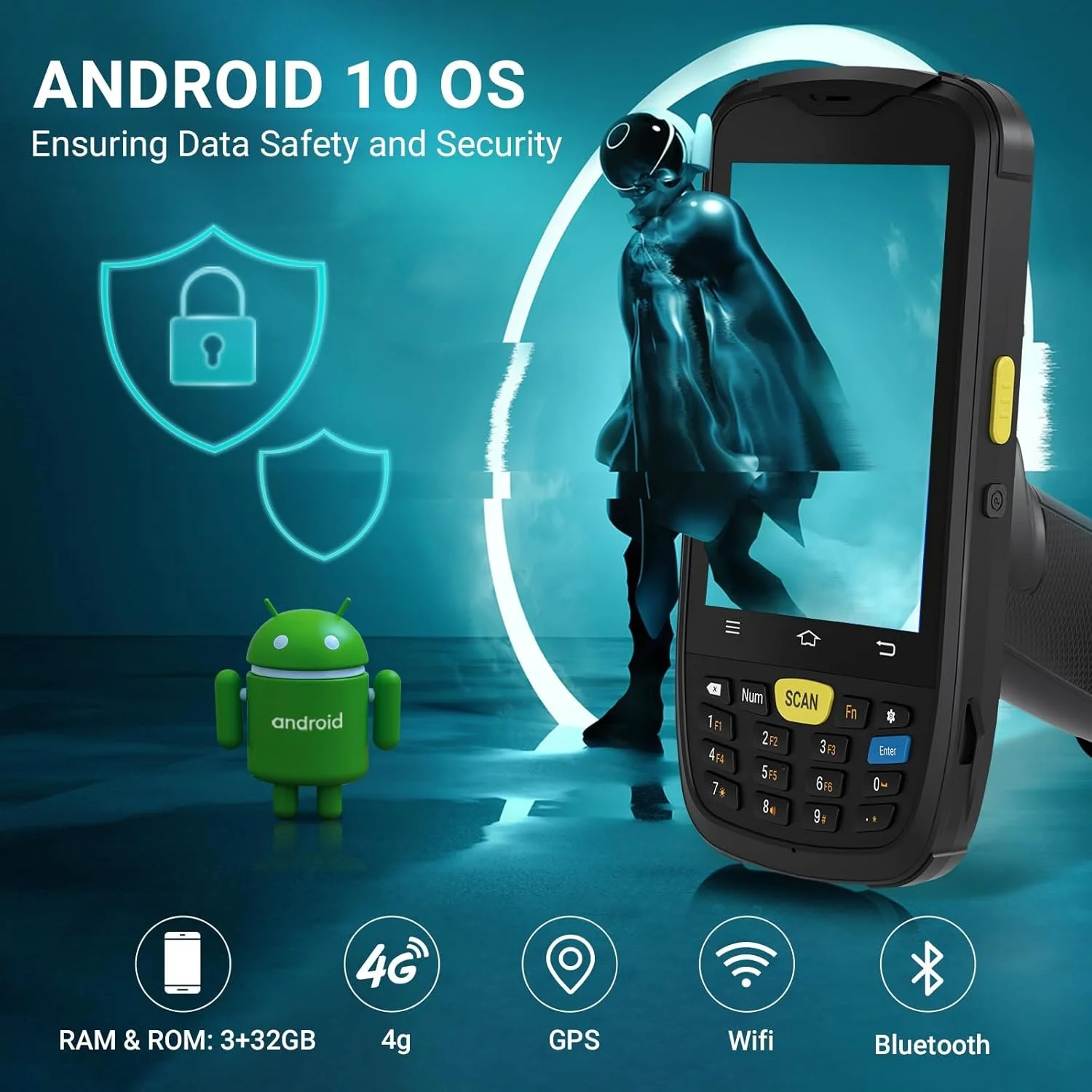 Смартфон cканер штрих-кодів Tera P160 3/32 ГБ 4G 1 SIM Android 10 Чорний, фото №5 Смартфон cканер штрих-кодів Tera P160 3/32 ГБ 4G 1 SIM Android 10 Чорний, фото №5