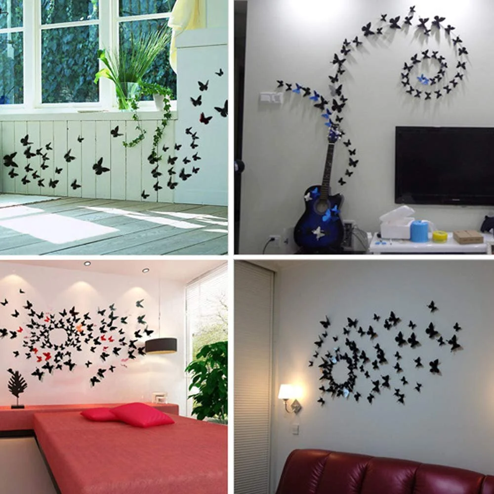 Наклейка на стіну JUN-H Набір 3D метеликів ПВХ з магнітами чорна, фото №6 Наклейка на стіну JUN-H Набір 3D метеликів ПВХ з магнітами чорна, фото №6