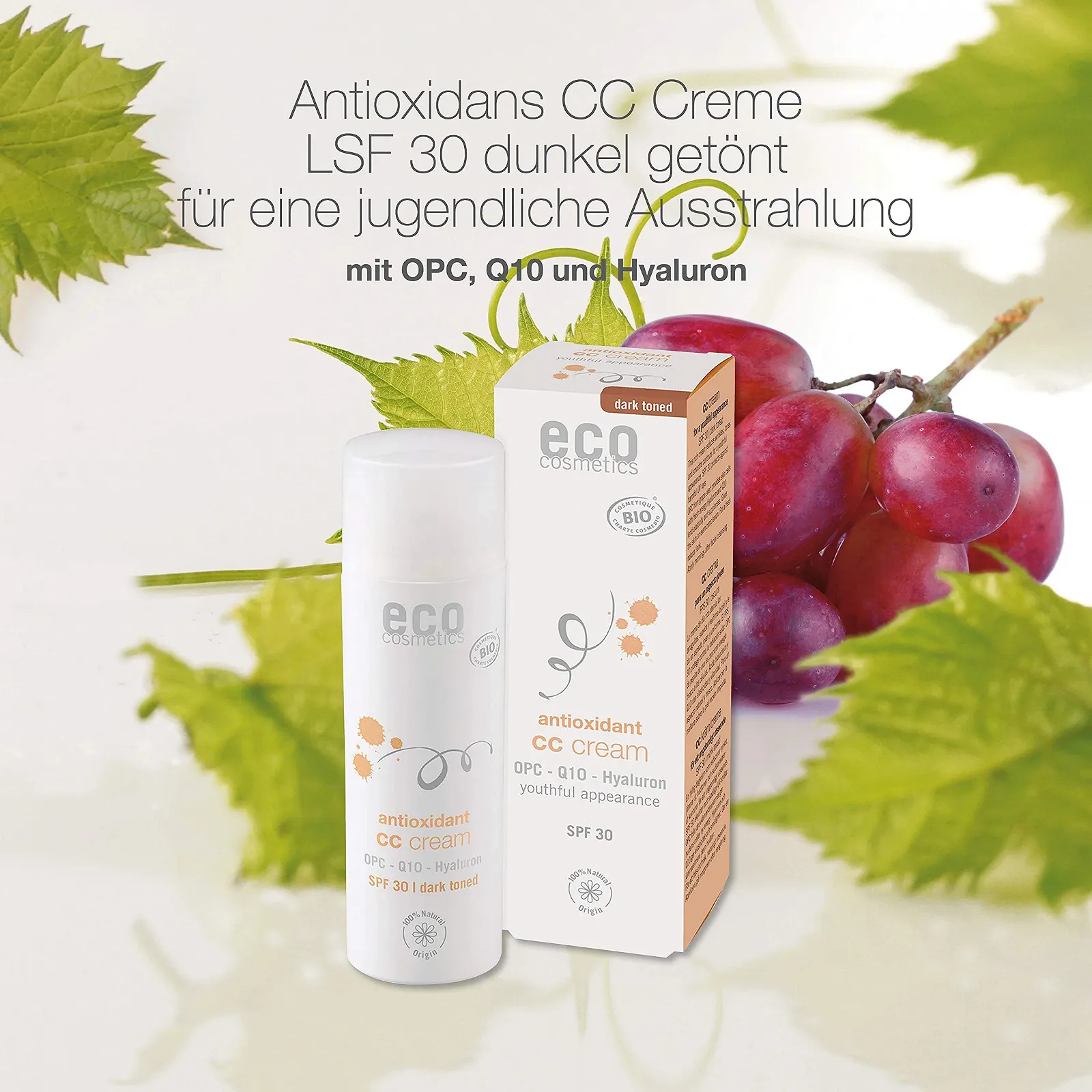 CC-крем eco cosmetics Bio Tinted Dark OPC Q10 Гіалуронова кислота SPF 30 50 мл, фото №4 CC-крем eco cosmetics Bio Tinted Dark OPC Q10 Гіалуронова кислота SPF 30 50 мл, фото №4