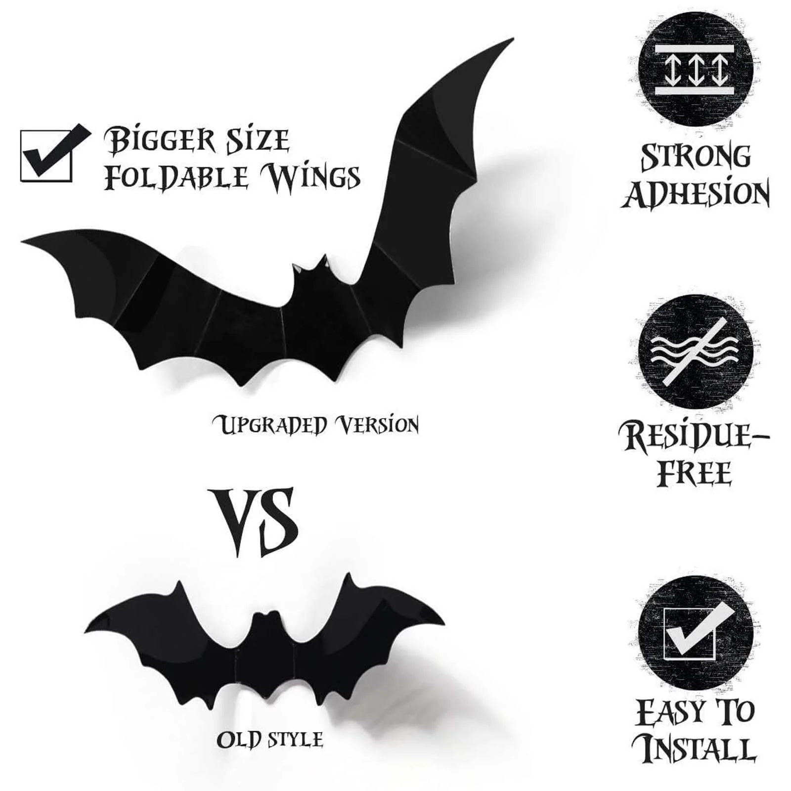 Декоративні наклейки на стіну PE Halloween 3D Bat кажани 48 шт., фото №3