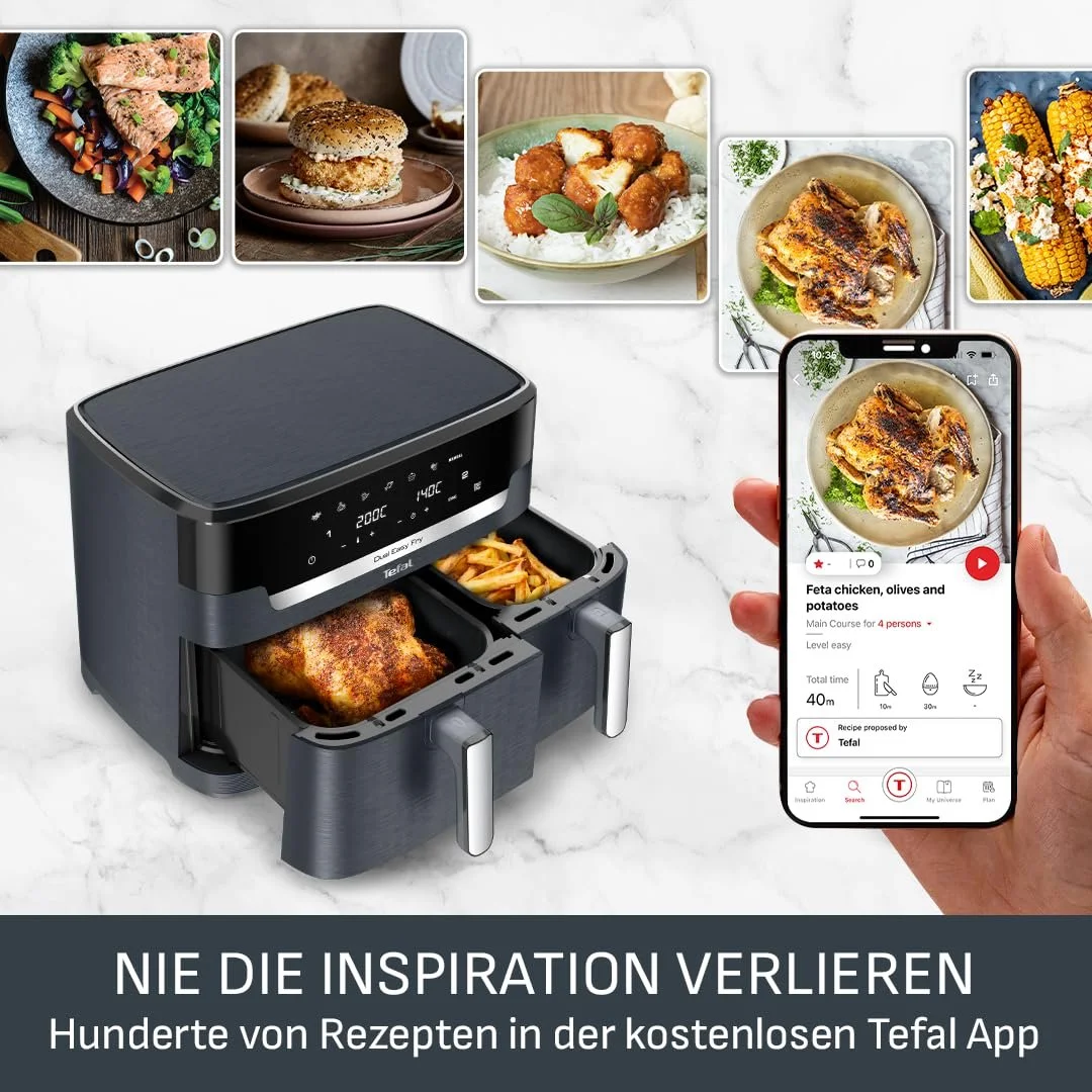 Мультипечь Tefal Dual Easy Fry XXL EY942B 11 л 2 камеры 7 программ 2700 Вт Digital Display Extra Crisp, фото №5 Мультипечь Tefal Dual Easy Fry XXL EY942B 11 л 2 камеры 7 программ 2700 Вт Digital Display Extra Crisp, фото №5