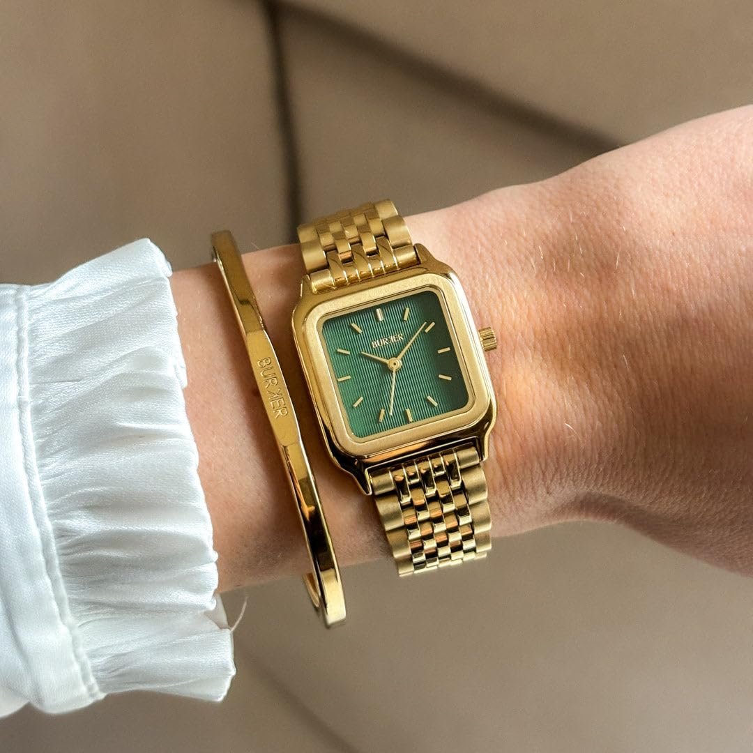 Жіночий Годинник BURKER Зв'язковий Браслет з нержавіючої сталі Аналоговий Кварцовий 3 ATM Водонепроникний Золотий Зелений, фото №5