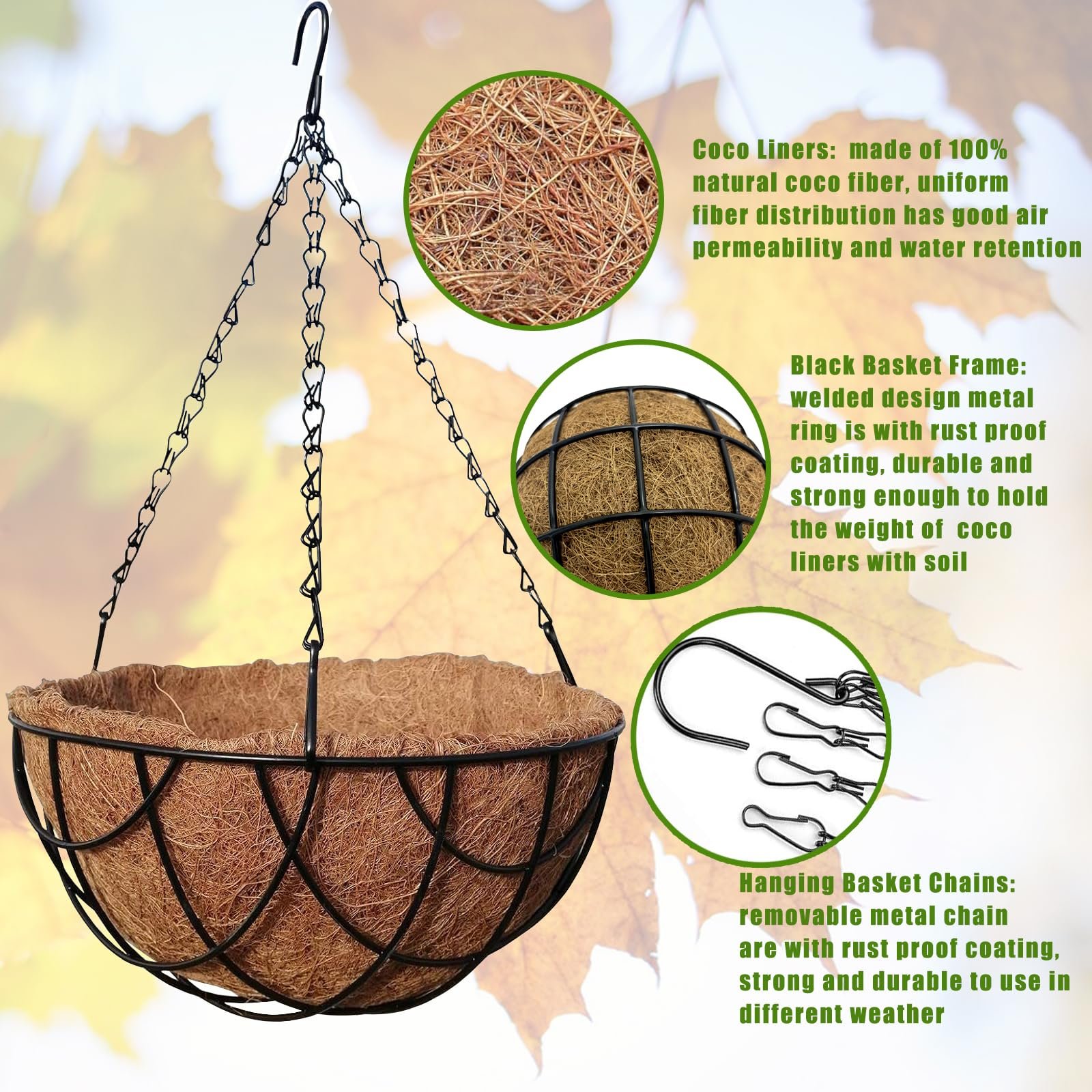 Підвісні кошики Набір з 4 шт. Coconut with Chain 21 cm, фото №3