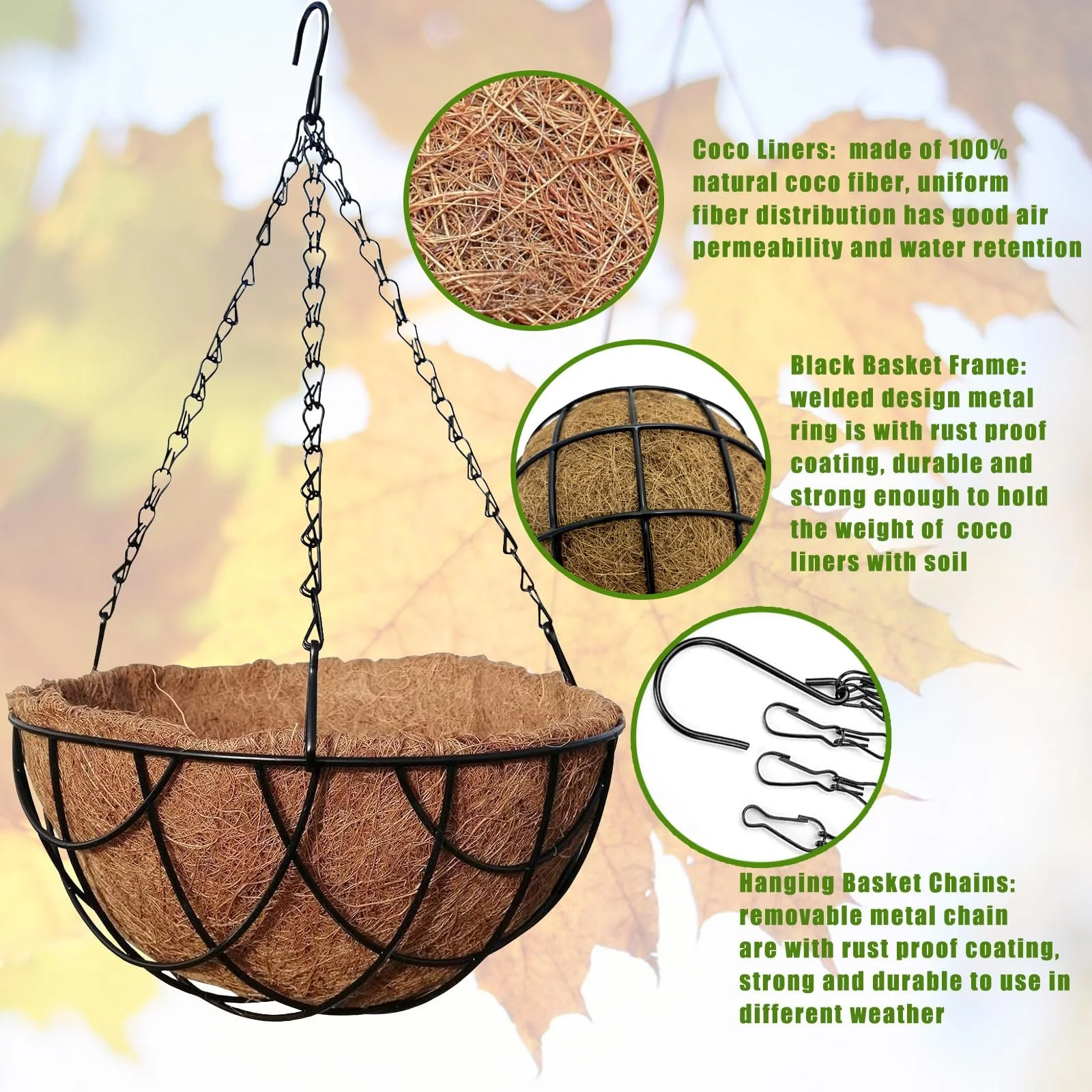 Подвесные корзины Набор из 4 шт. Coconut with Chain 21 cm, фото №3 Подвесные корзины Набор из 4 шт. Coconut with Chain 21 cm, фото №3