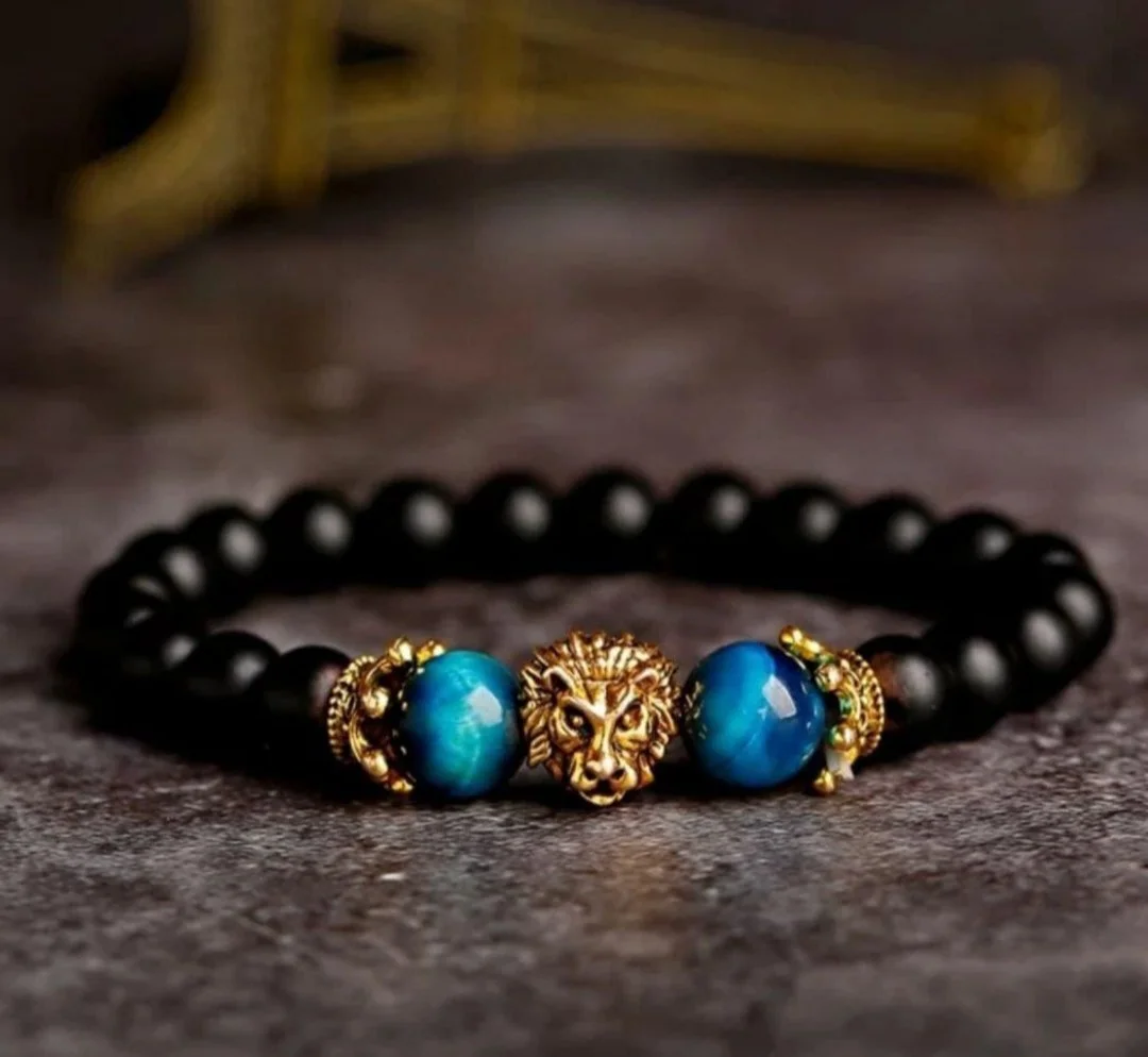 Браслет чорний на руку з натурального каменю Лев, фото №1 Браслет чорний на руку з натурального каменю Лев, фото №1