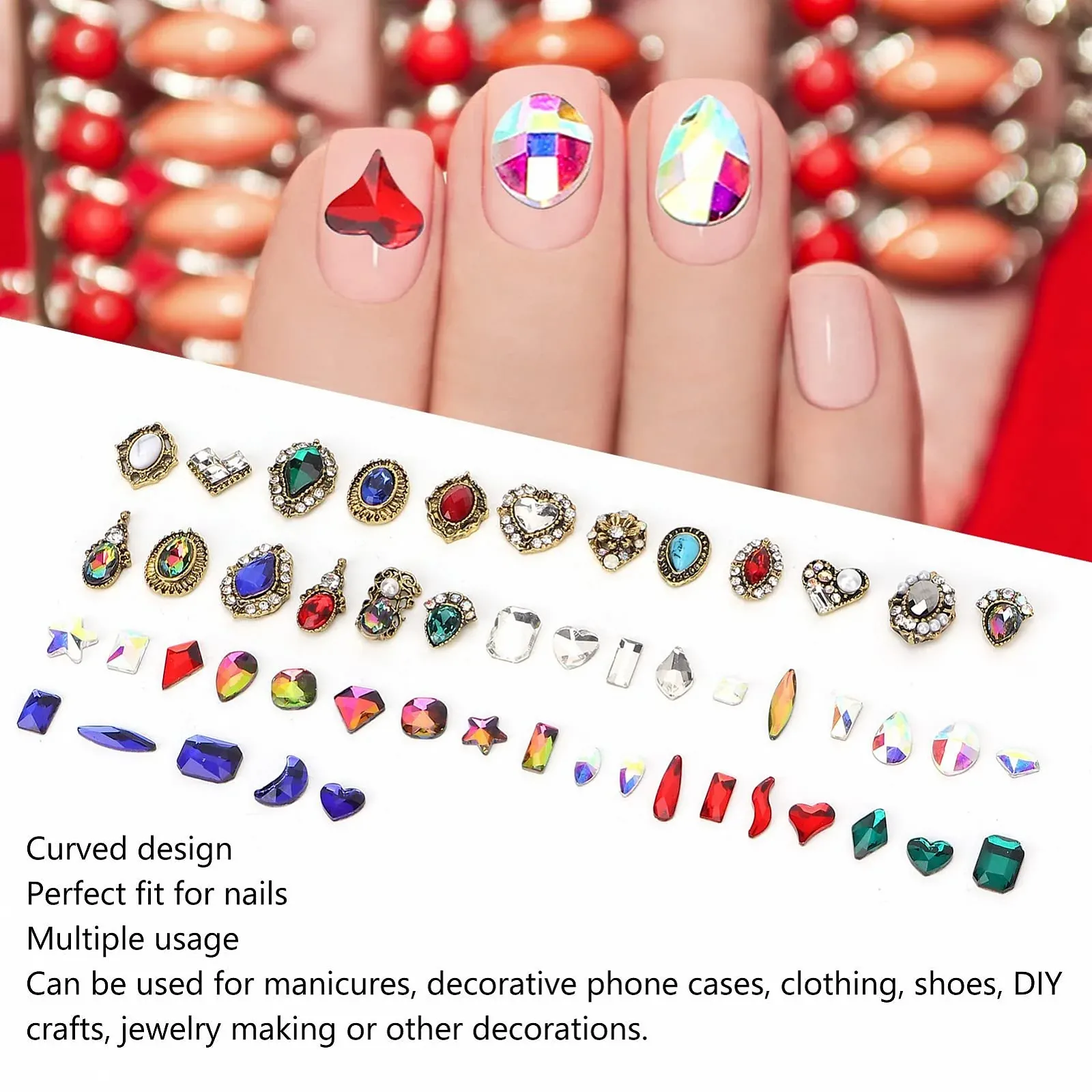 Стрази для нігтів з коробкою, 24 шт, різнокольоровіS, різні форми, фото №3