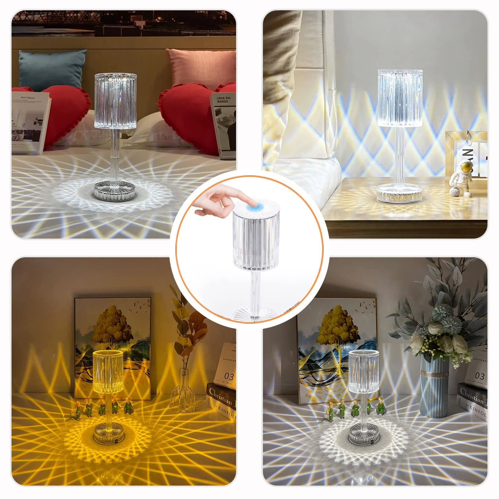 Настільна лампа ZVO Crystal Diamond LED Battery Touch Dimmable 3 Colours, фото №6