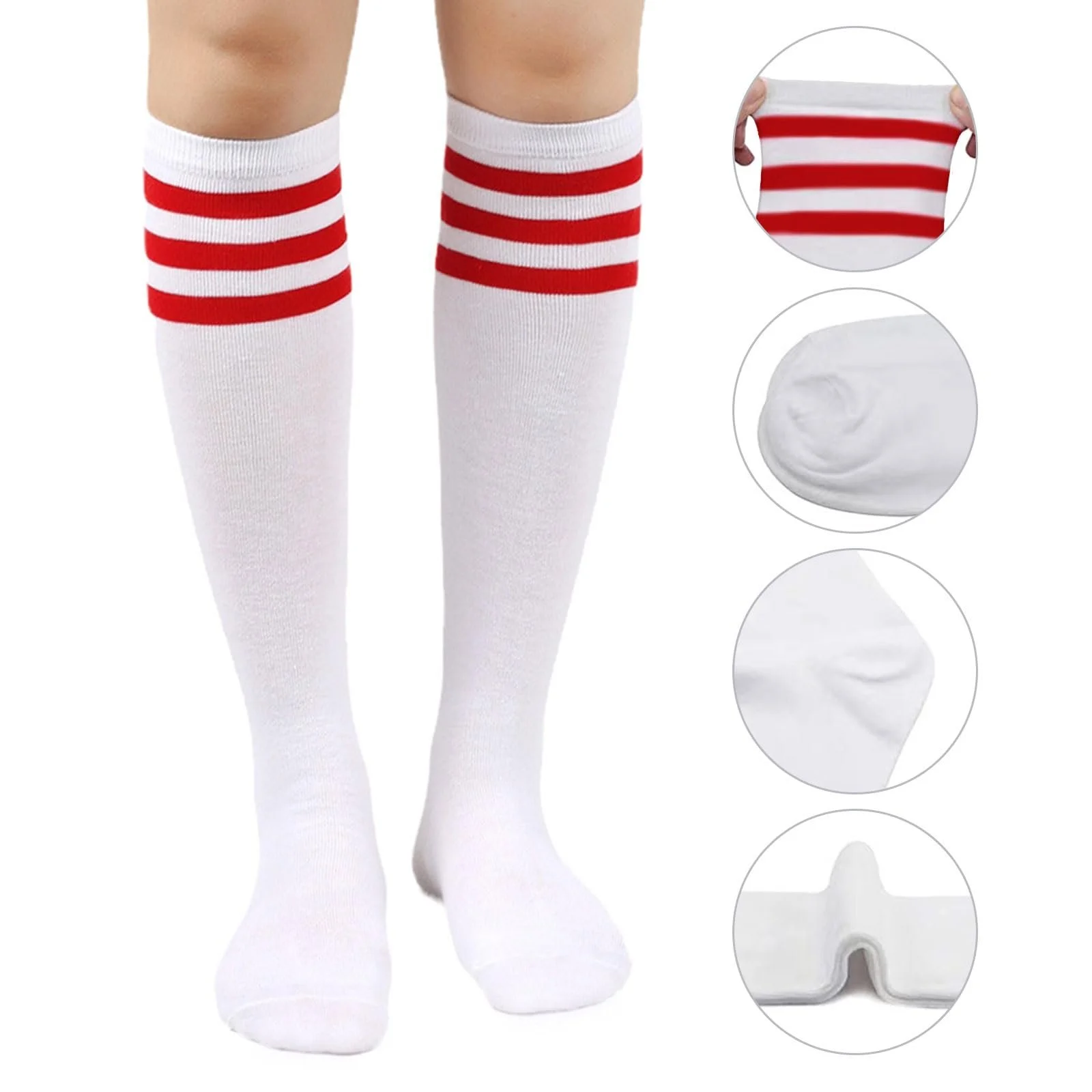 Колготки до колен Хлопковые полосатые для женщин Белые полосатые длинные гольфы Непрозрачные для женщин Девушки для ежедневной носки, 3 пары, фото №3