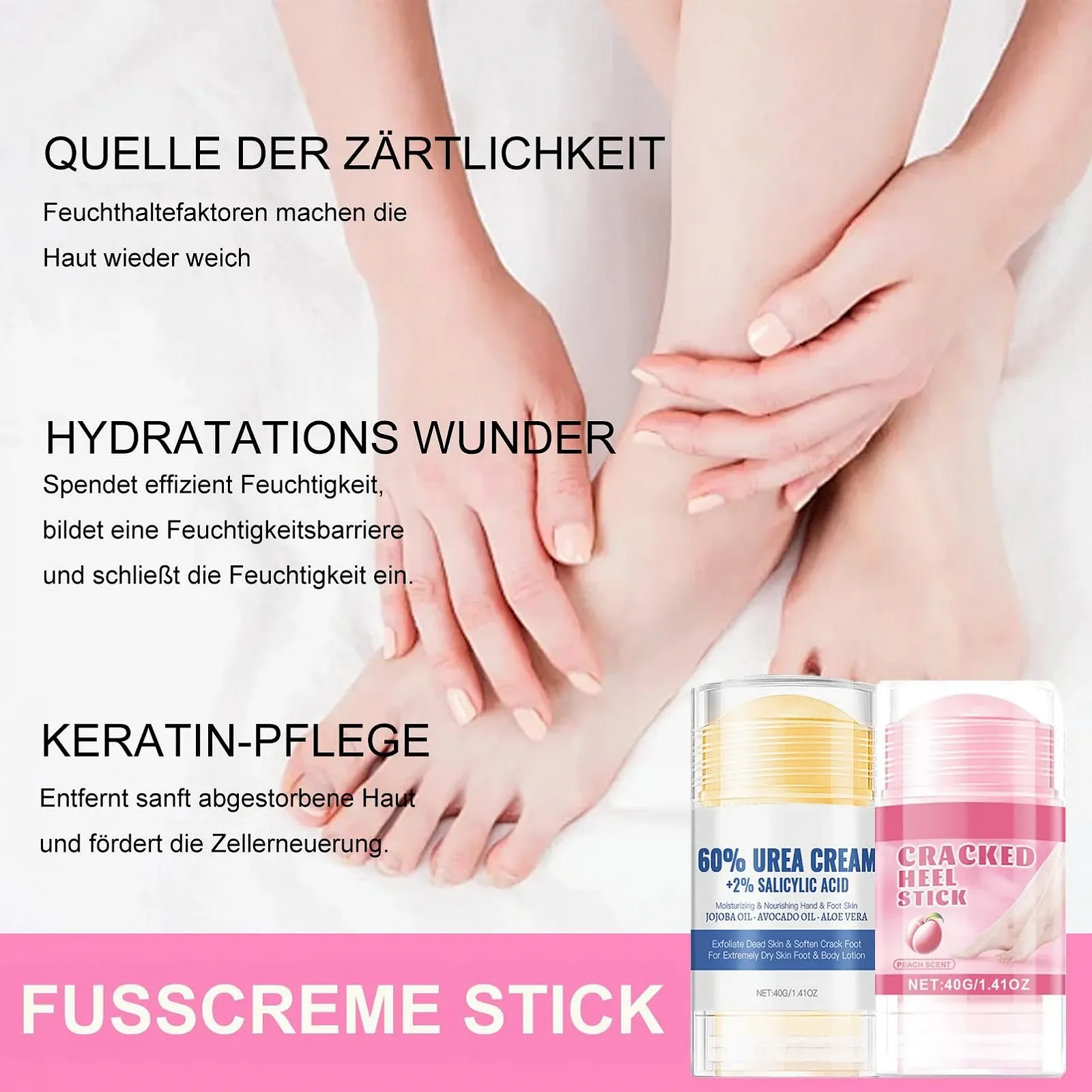 Крем-стик для ног Anti-Cracking с 60% мочевины увлажняющий 2 шт (80 г, Персик), фото №5