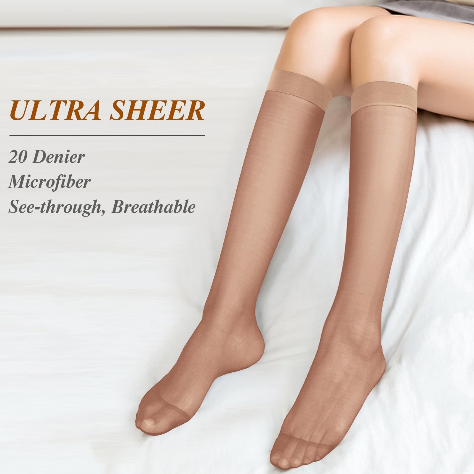 Чулки женские нейлоновые 4 пары, прозрачные, 20D, с усиленными пальцами, эластичные мягкие (Черный/Телесный цвет), фото №2