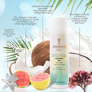 Гель для душу ANAKENA Natural Cosmetics Shower Gel Skin & Hair Tropical Fragrance з екстрактом кокосового молока 200 мл synthetic.ua - Фото 1