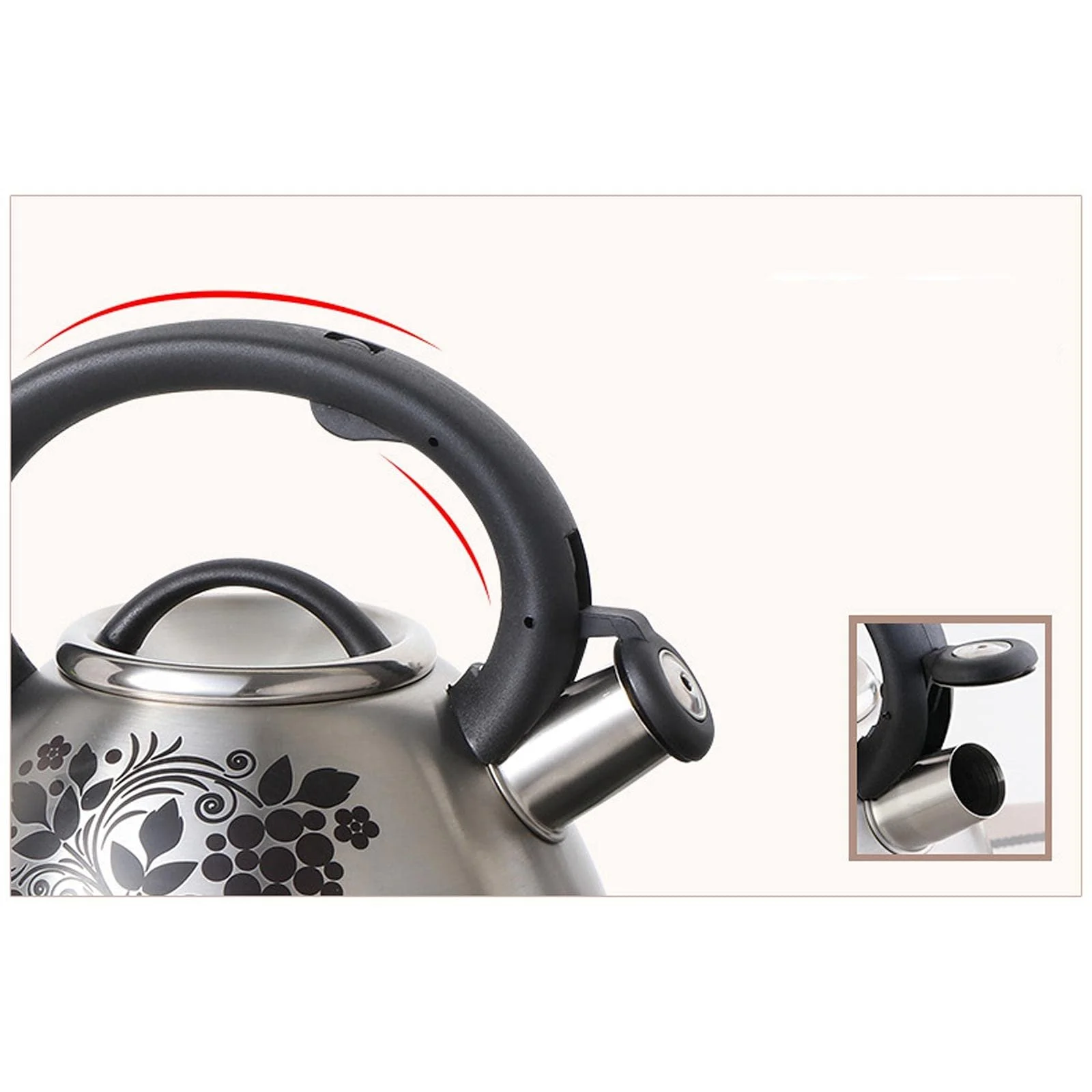 Чайник 3 літри з нержавіючої сталі з свистком, змінює колір після нагрівання, фото №4 Чайник 3 літри з нержавіючої сталі з свистком, змінює колір після нагрівання, фото №4