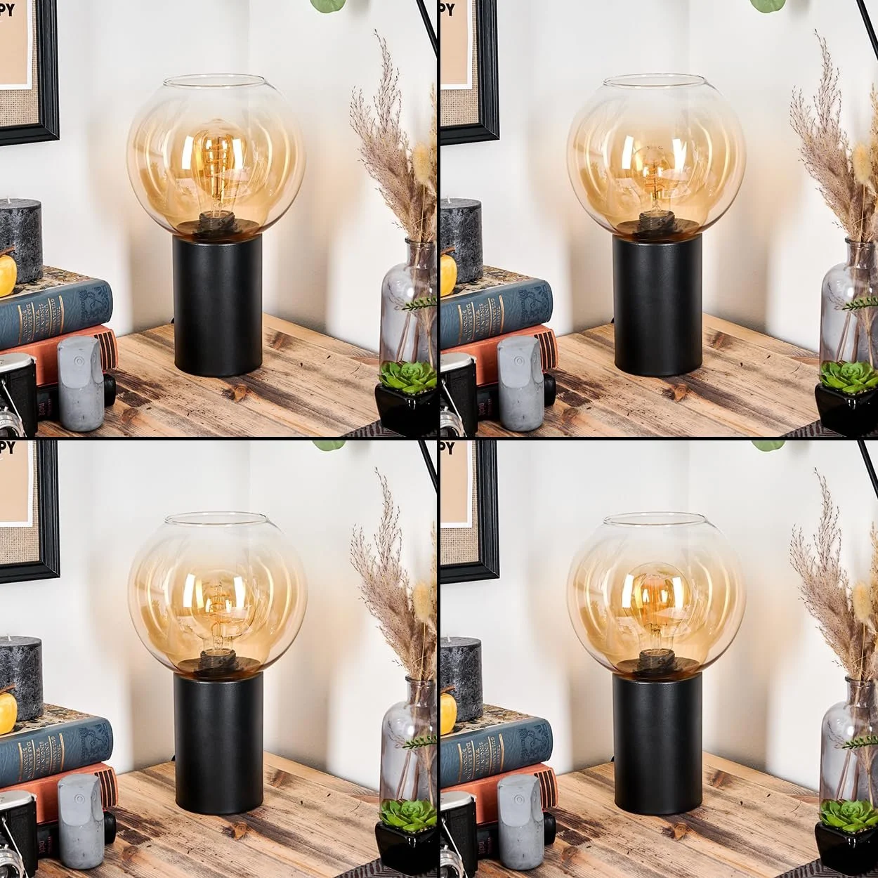 Настільна лампа HOFSTEIN Koyoto Метал/Скло E27 20 см Black/Amber/Clear, фото №2