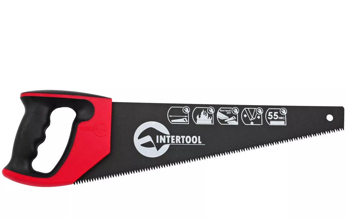 Ножовка по дереву Intertool 450 мм тройная заточка 7T х 1 с тефлоновым покрытием, фото №1