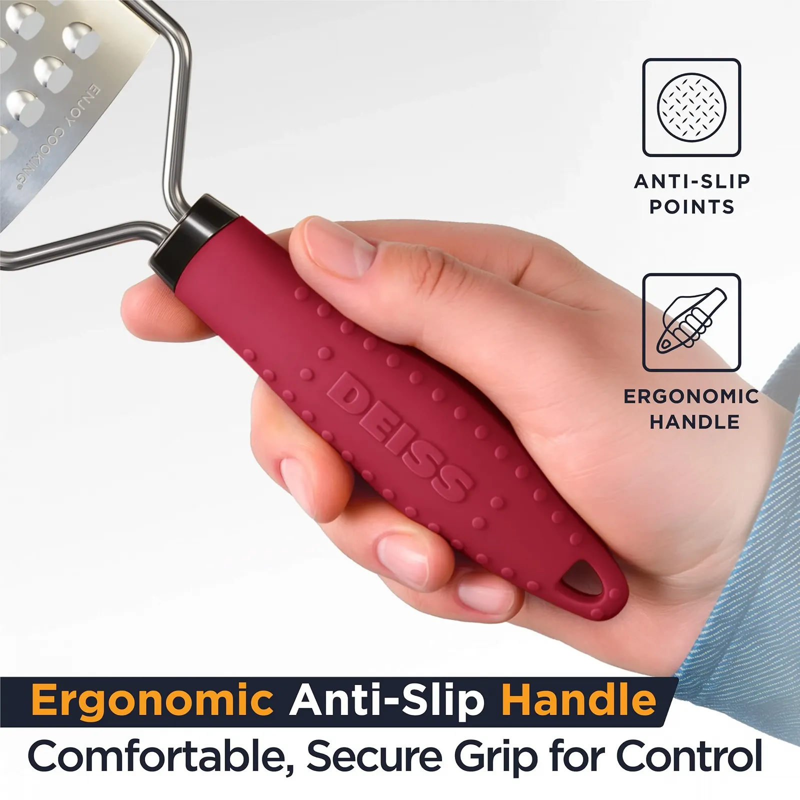 Терка Deiss Pro Coarse  для сиру ручна Гострі леза з нержавіючої сталі, нековзна ручка, фото №6