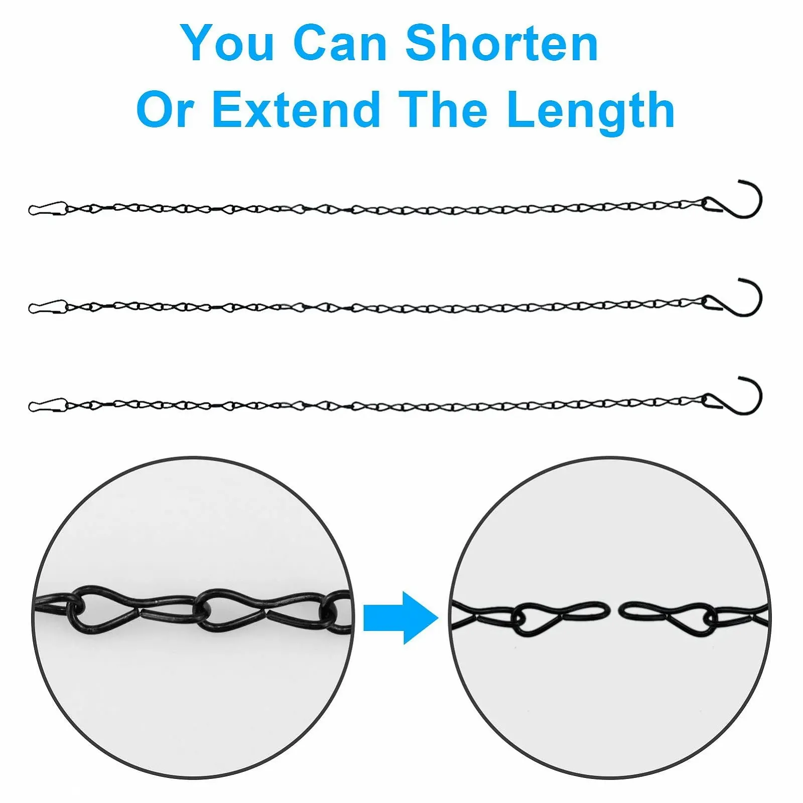 Цепи для подвесных корзин SZCXDKJ набор 8 штук металл 25 см и 80 см Черный, фото №7