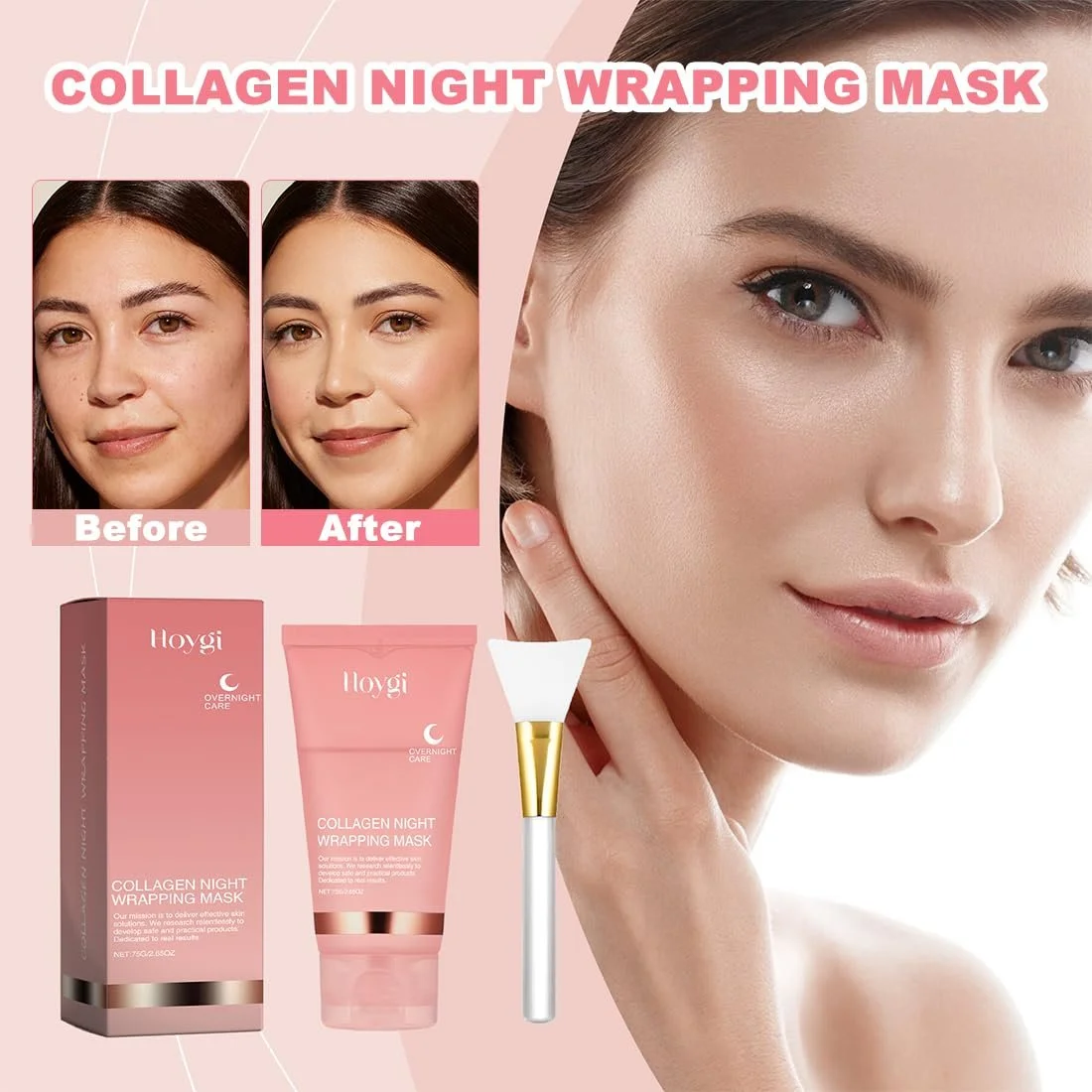 Ночная маска для лица с коллагеном, упаковка 2 шт., органическая маска для лица с коллагеном, ночная маска-пленка с коллагеном, эластичность и увлажнение, фото №3
