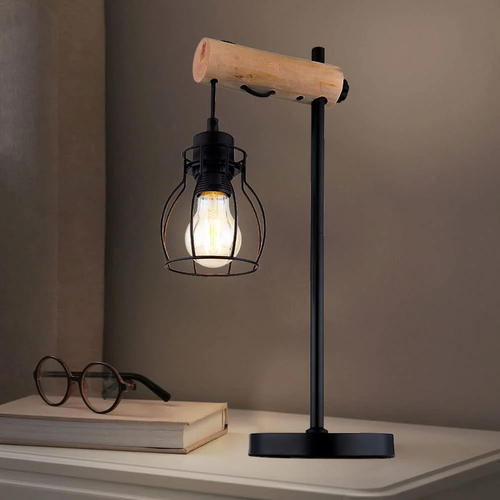 Настольная лампа GLOBO LIGHTING Дерево Металл Регулируемая 1x E27 27x16x48 см Черный, фото №5