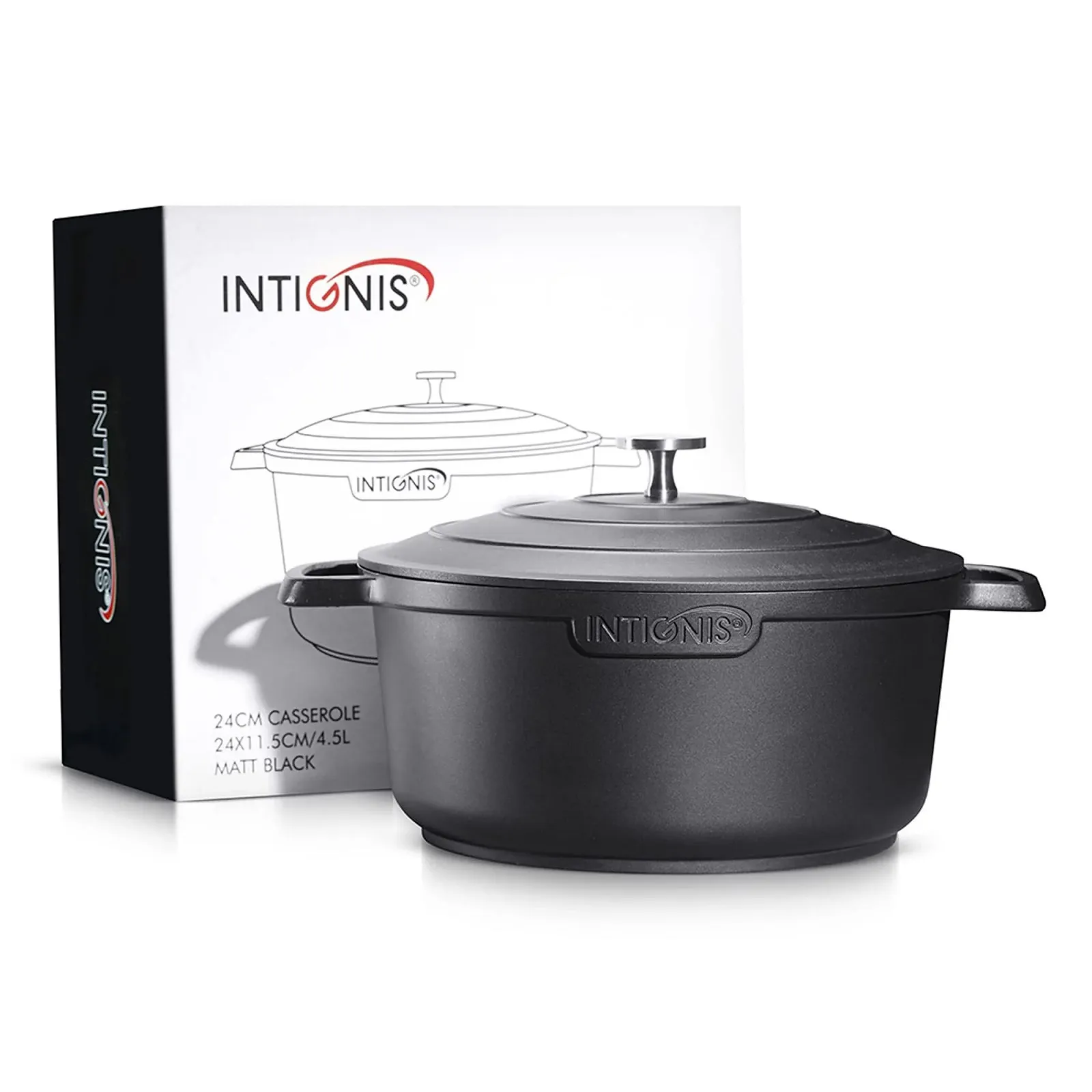 Кастрюля INTIGNIS 28 см 6 л антипригарная индукционная матовая черная, фото №7