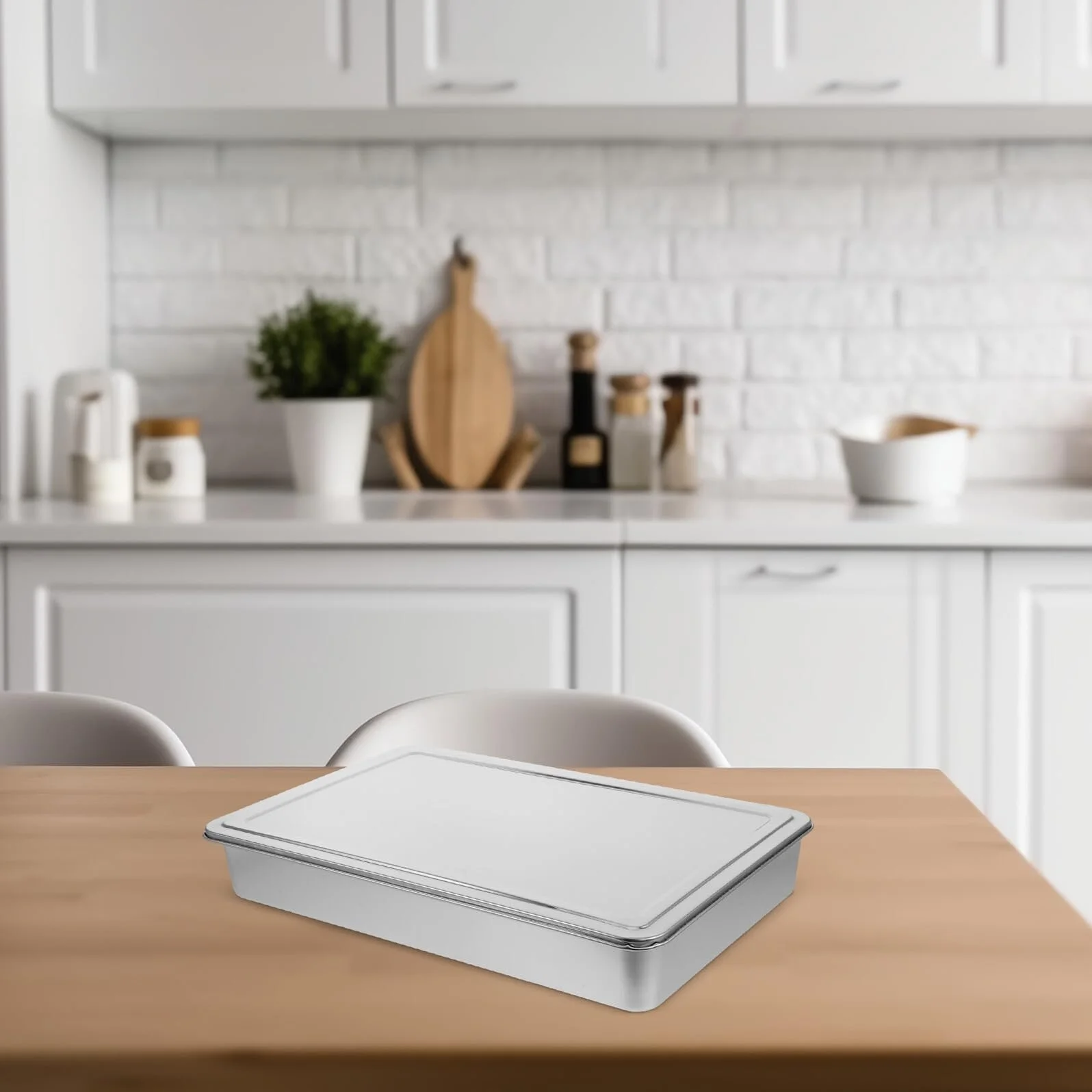 Форма для запекания Veemoon прямоугольная из нержавеющей стали с металлической крышкой 43х28х6 см, фото №5