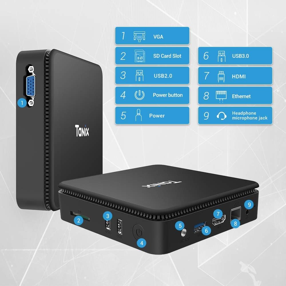 Міні ПК TaNix TX85 / Intel Atom X5-Z8350 / RAM 4GB / eMMC 64GB / HDMI / LAN / Wi-Fi 5 / Bluetooth 4.2 / Windows 10 / Чорний, фото №2