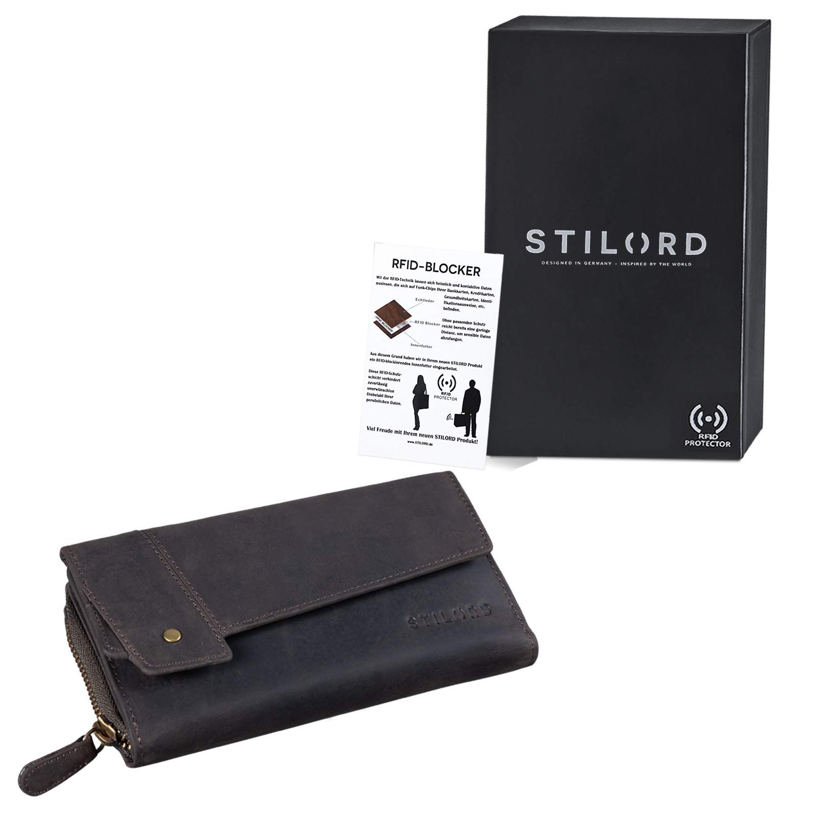 Кошелек STILORD 'Sophia' Женский Кожаный RFID NFC Защита Винтажный Большой Кошелек с Молнией и Защитой от Чтения в Подарочной Коробке, фото №3