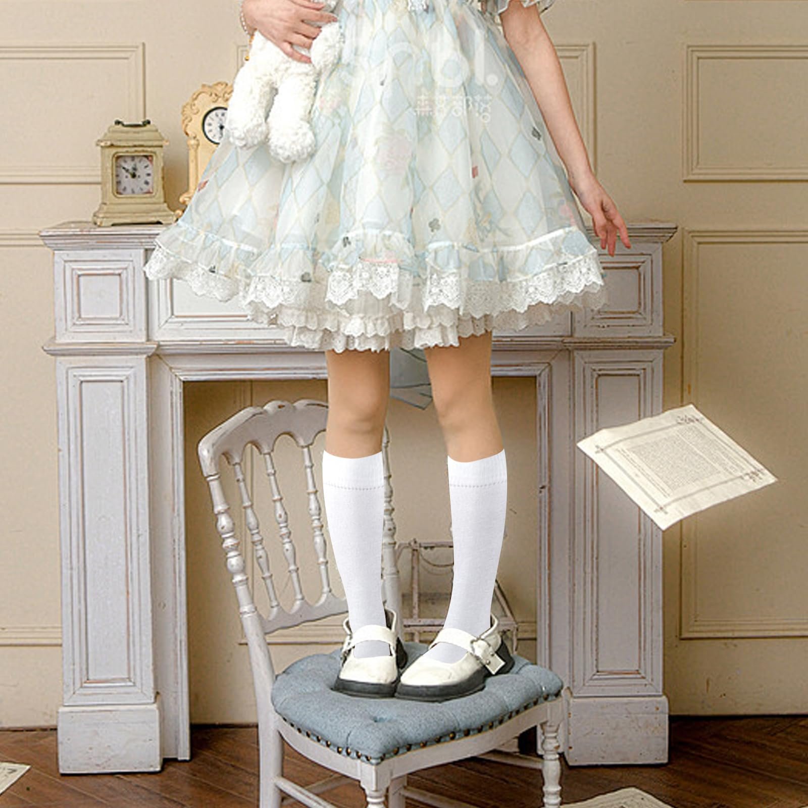 3 пары женских гольфов до колена Белый, фото №5