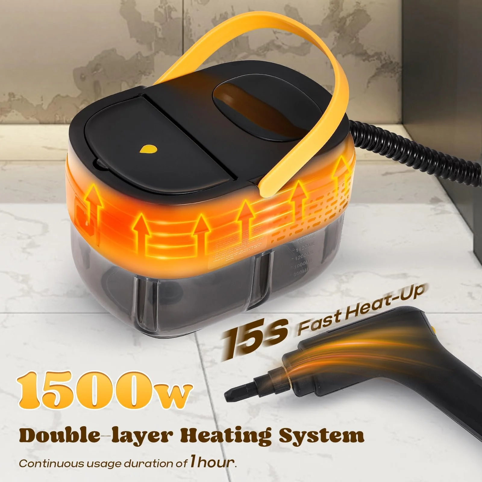 Пароочисник Moongiantgo 1500W 1600ml 3 bar Black, фото №3