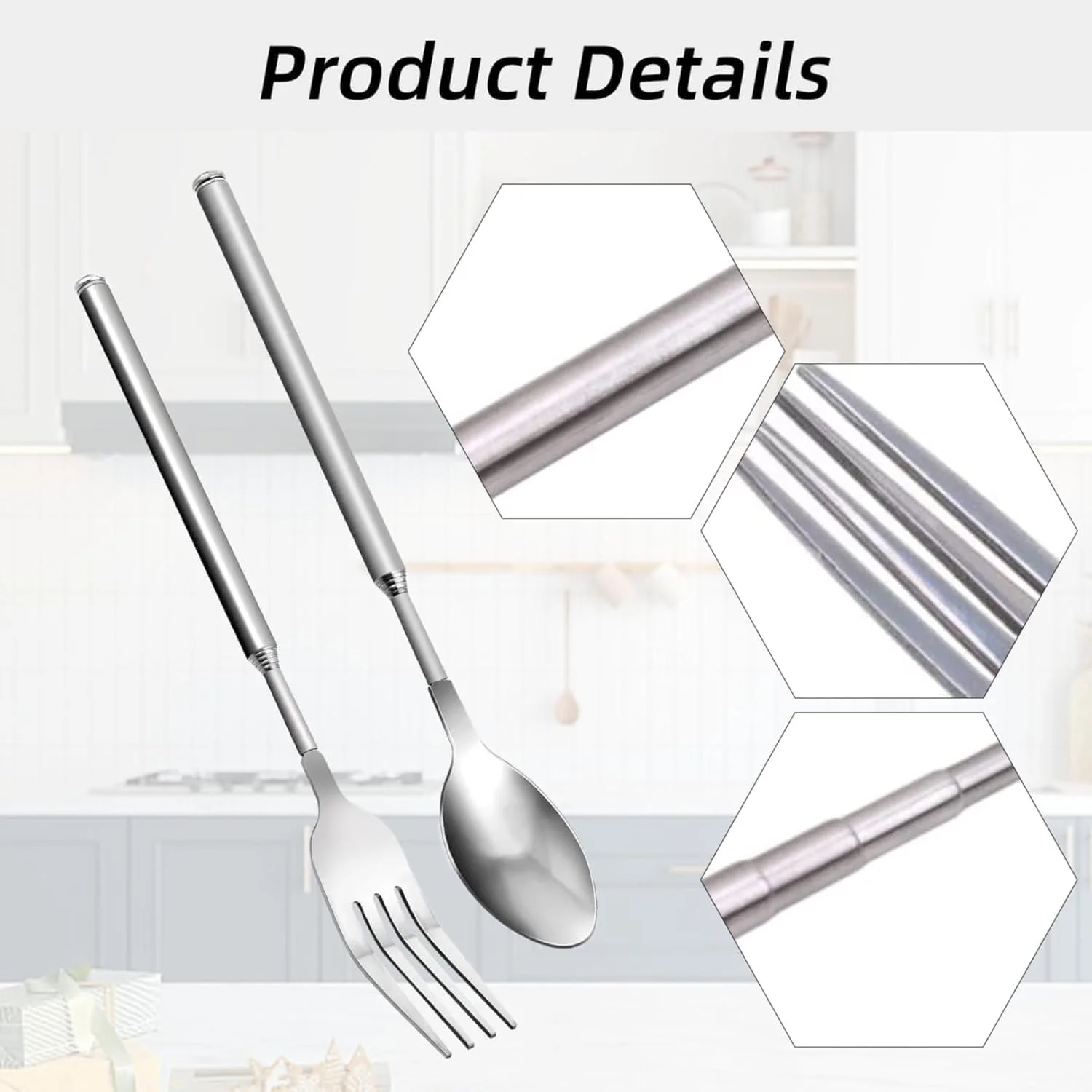 Набір телескопічних виделок і ложок, 2 шт., висувна, фото №3
