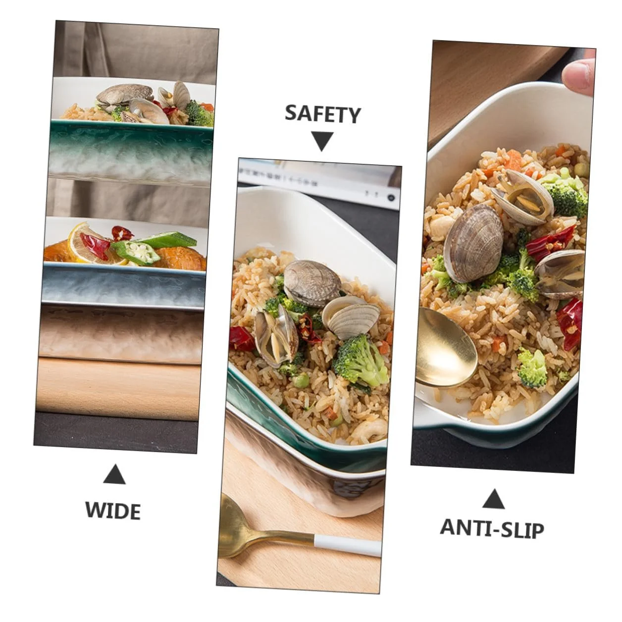 Форма для запекания DECHOUS Керамика Прямоугольная с ручками Зеленая с каменным узором, фото №9