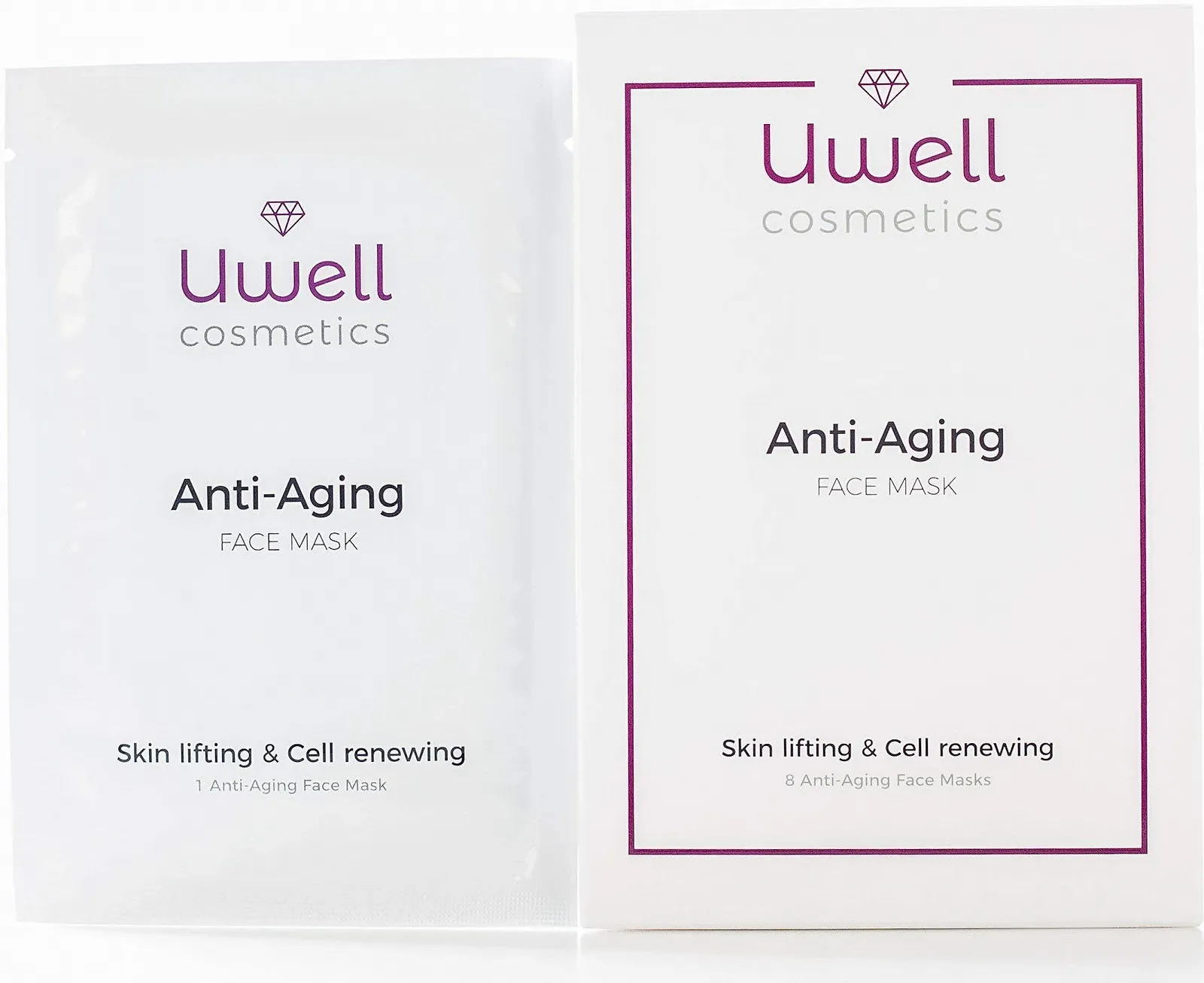 Маска для обличчя UWELL Cosmetics Anti-Ageing, преміальна тканинна маска, 8 шт. в упаковці, фото №3